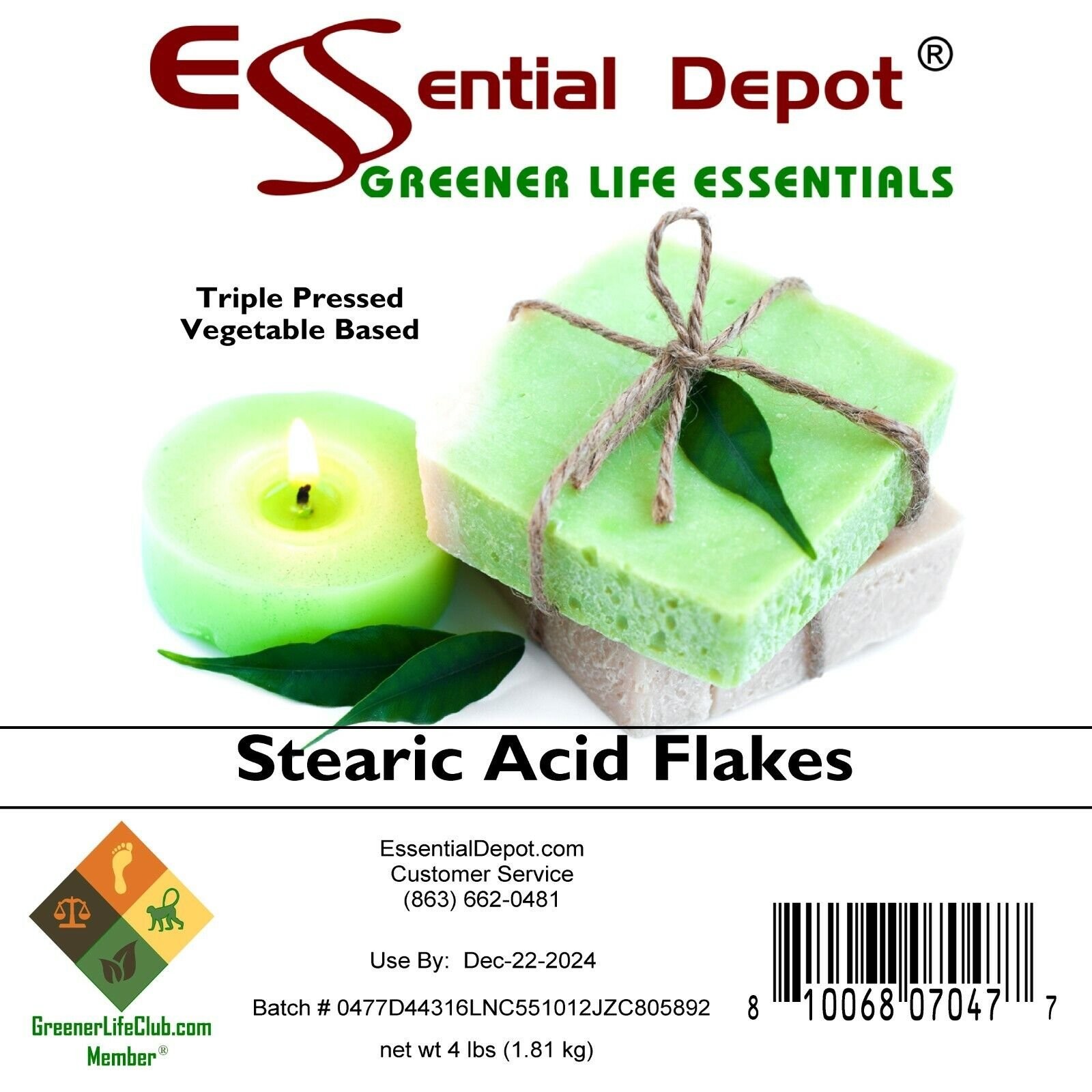 Stearic Acid – Vegetable Based – 4lb – Greener Life Club Box