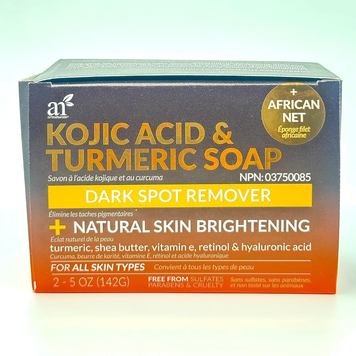 Kojic Acid Soap + African Net Sponge (2 Pack X 142G Turmeric Bars) Dark Spot Rem