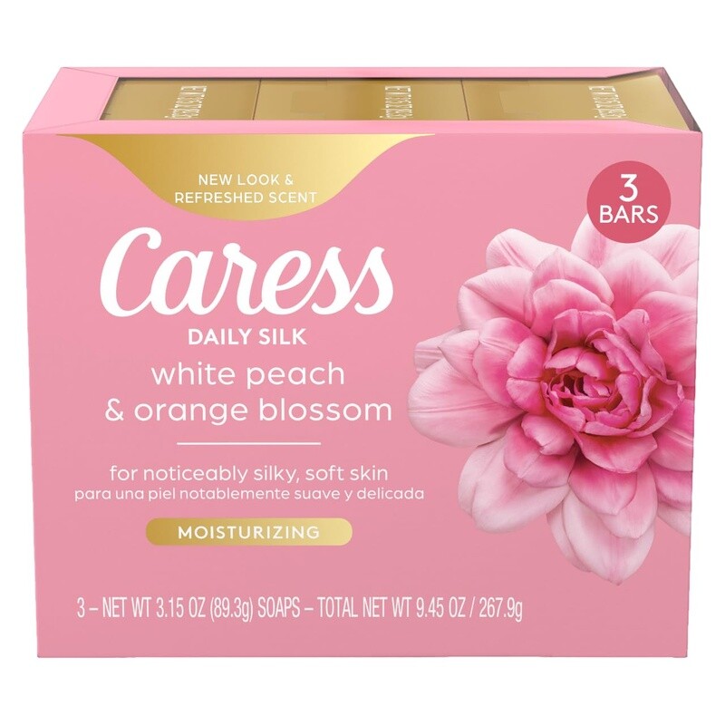 Silky Soft Bar Soap Daily Silk Essence Infused Floral Peach Orange 3 Pack New