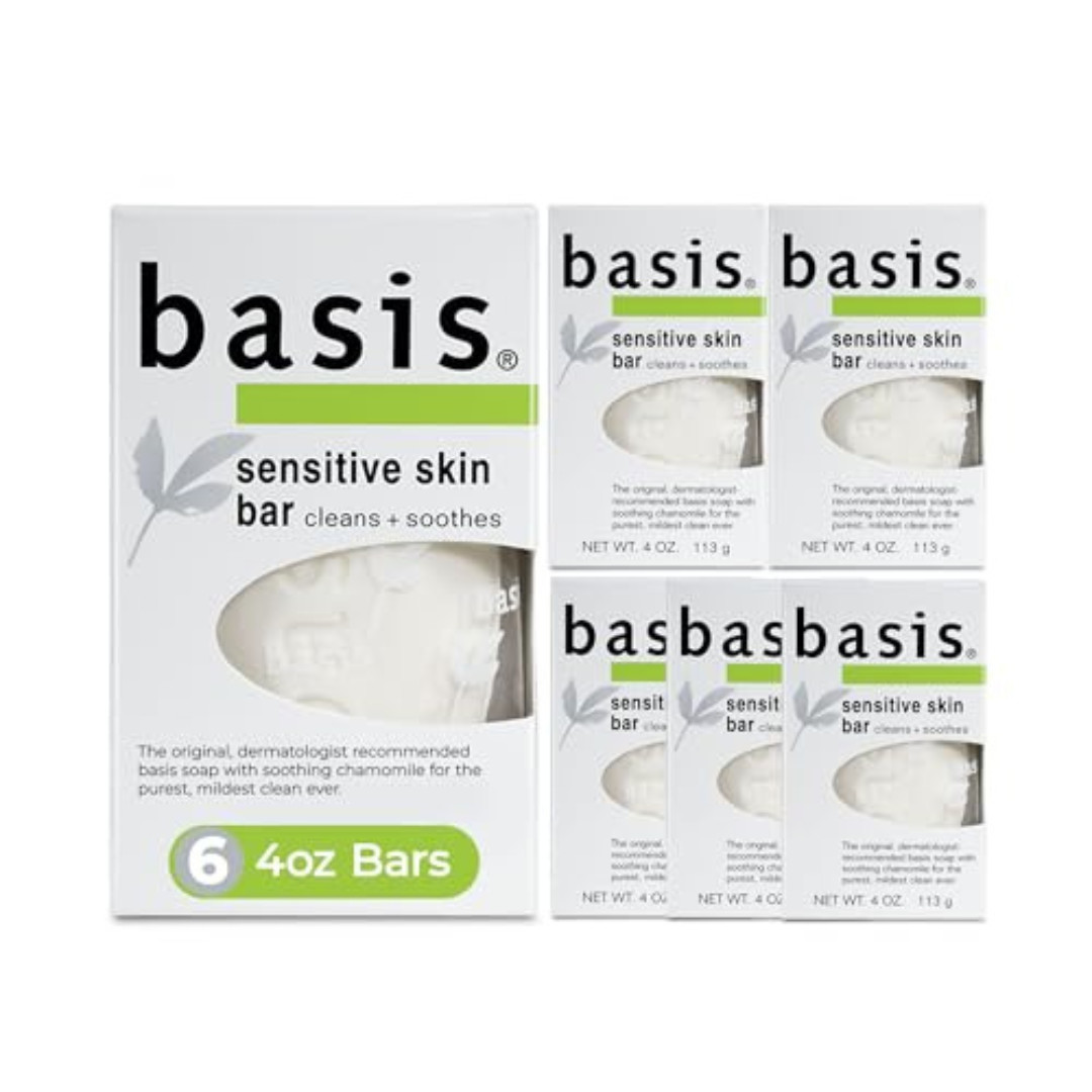 Basis Sensitive Skin Bar Soap Cleans and Soothes Pack of 6