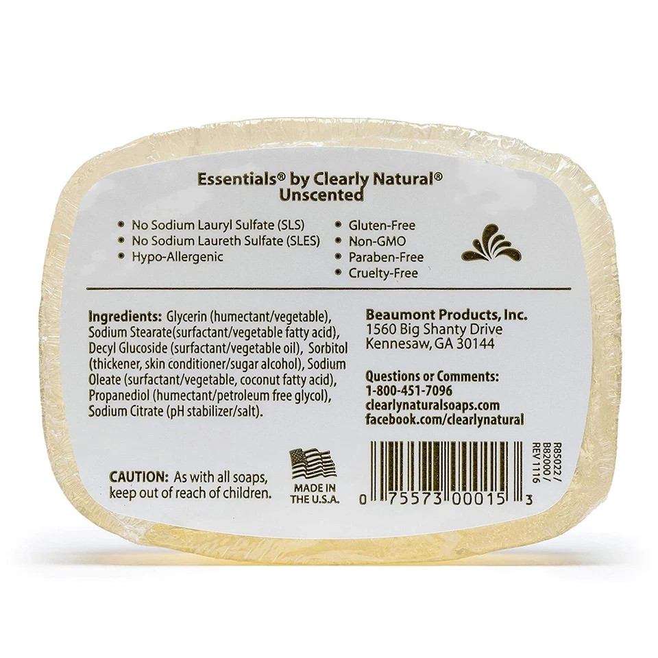 Clearly Natural Essentials Glycerin Bar Soap, Unscented, 4 Ounce, Pack of 12 (Pa