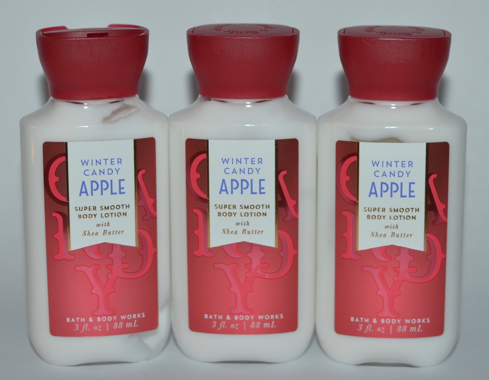 X3 BATH & BODY WORKS WINTER CANDY APPLE BODY LOTION HAND CREAM 3 OZ TRAVEL SIZE