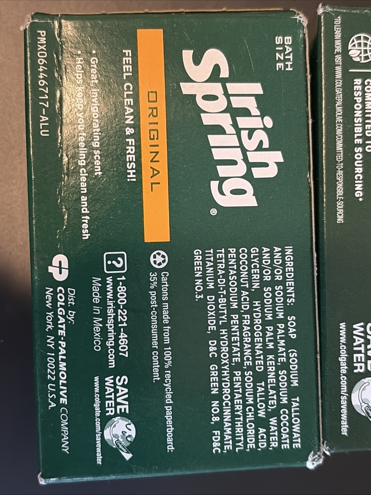 Lot Of 2 Original Irish Spring Deodorant Soap 3.7oz Bars No Flaxseed Oil, Sealed