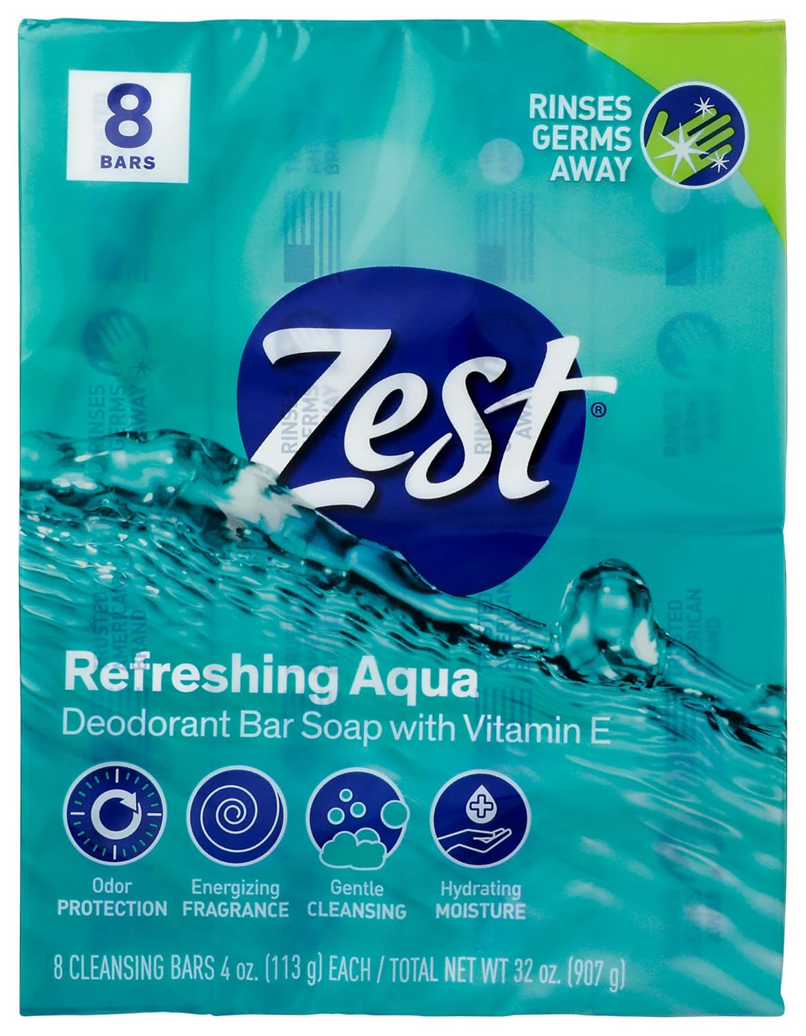 8-Bar Bath Size Soap, Aqua, 4 Ounce per Bar, 8 Bars, 32 Ounce