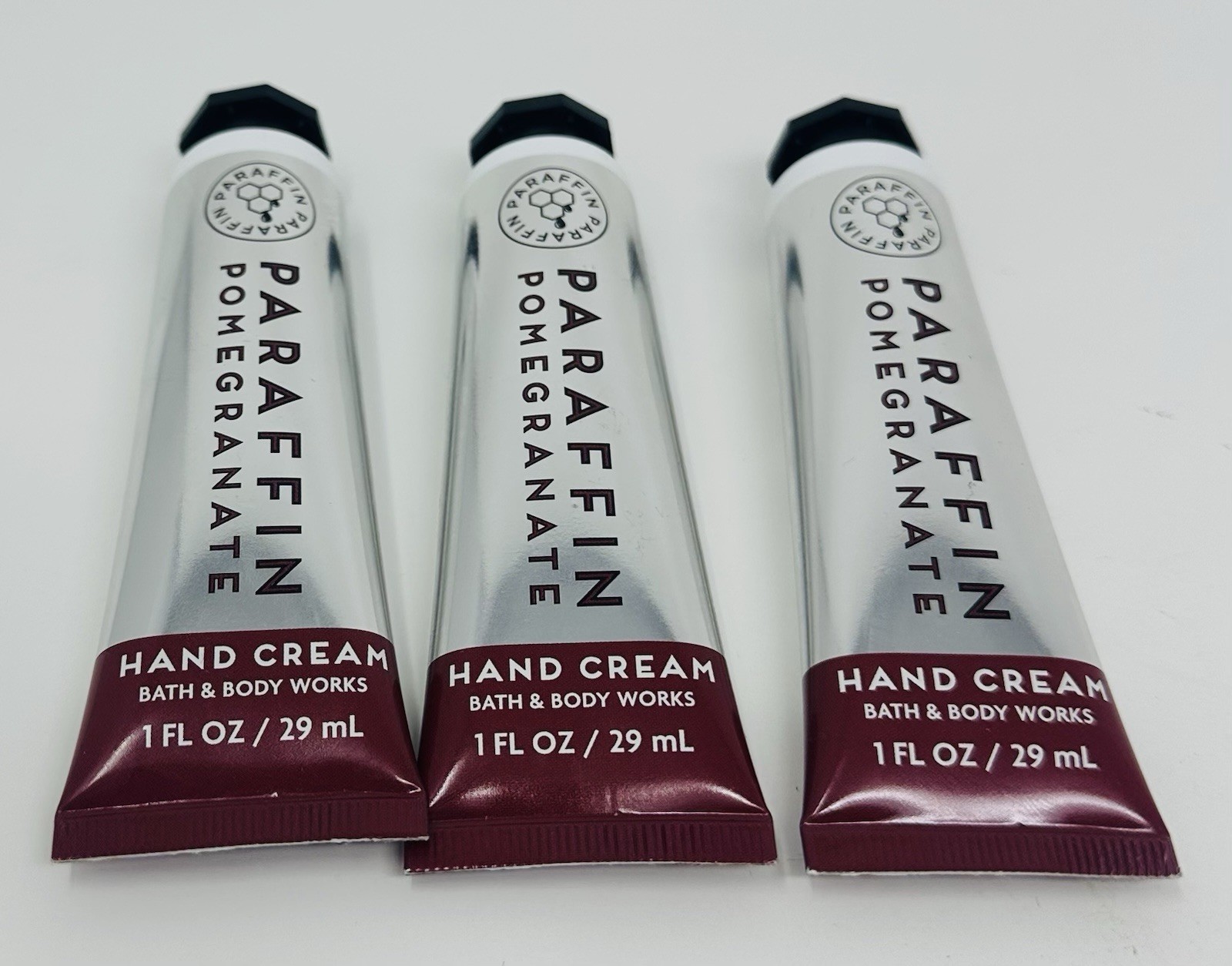 3 PARAFFIN POMEGRANATE BATH & BODY WORKS HAND CREAM LOTION TRAVEL SIZE 1 OZ