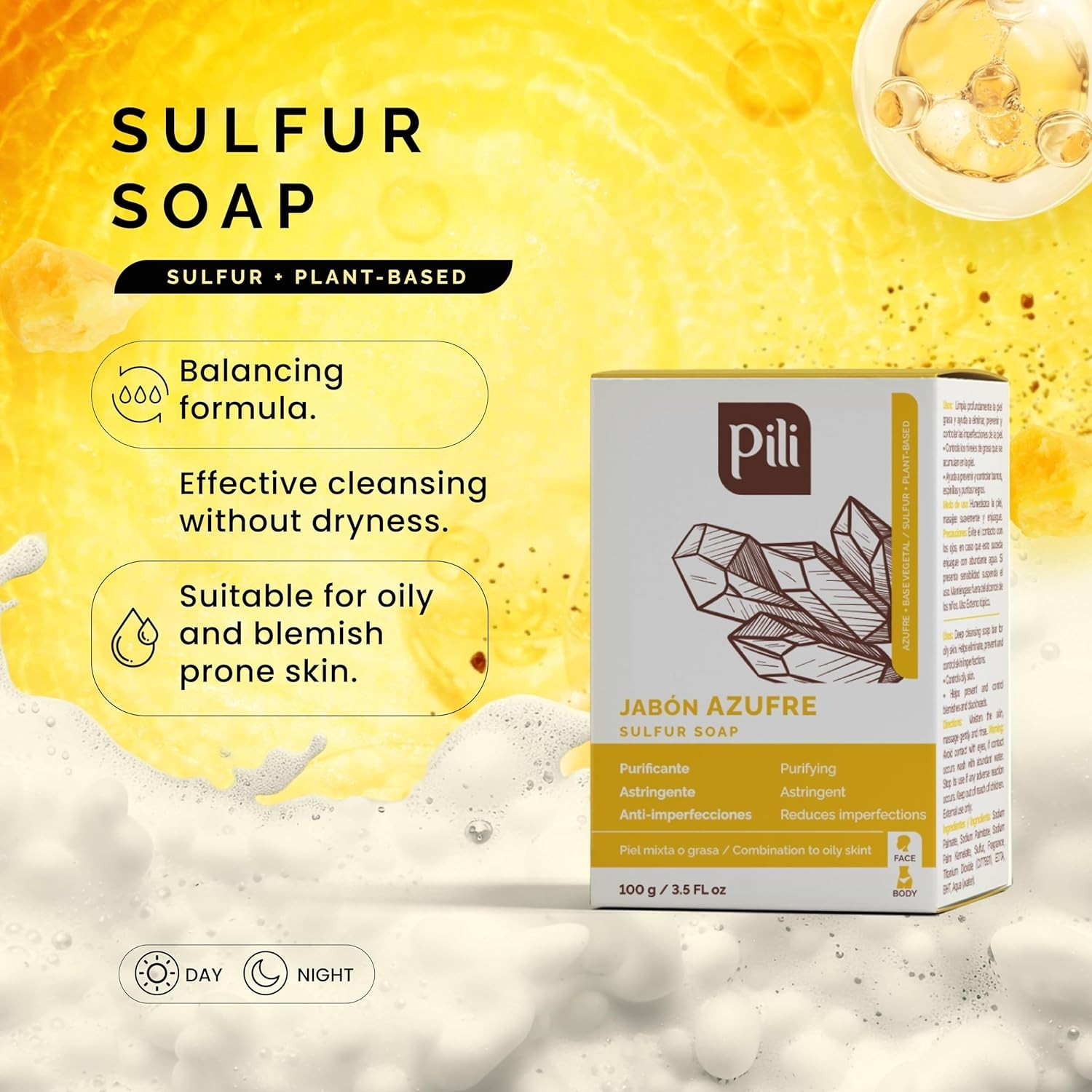 Pili Natural Sulfur Soap Bars (3 Pack) Jabón de azufre – Deep Cleansing and Oil