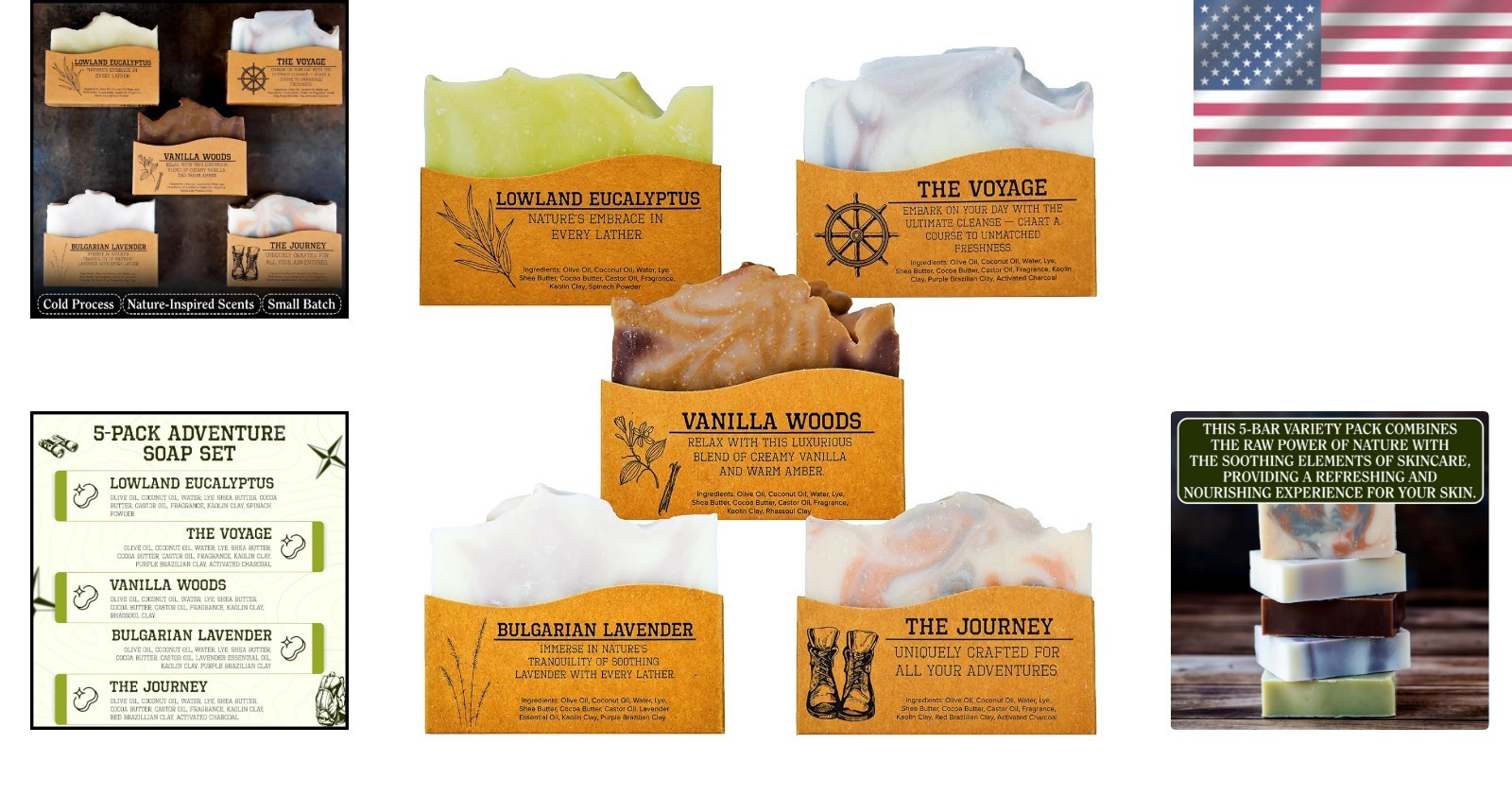CompassSoap Natural Bar Soap Set – 5 Oz Exfoliating Luxury for All Skin Types