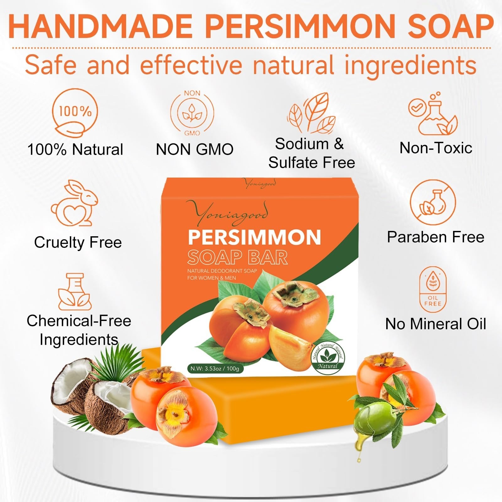 yoniagood Persimmon Soap Bar – Natural Body Soap for Odor Control