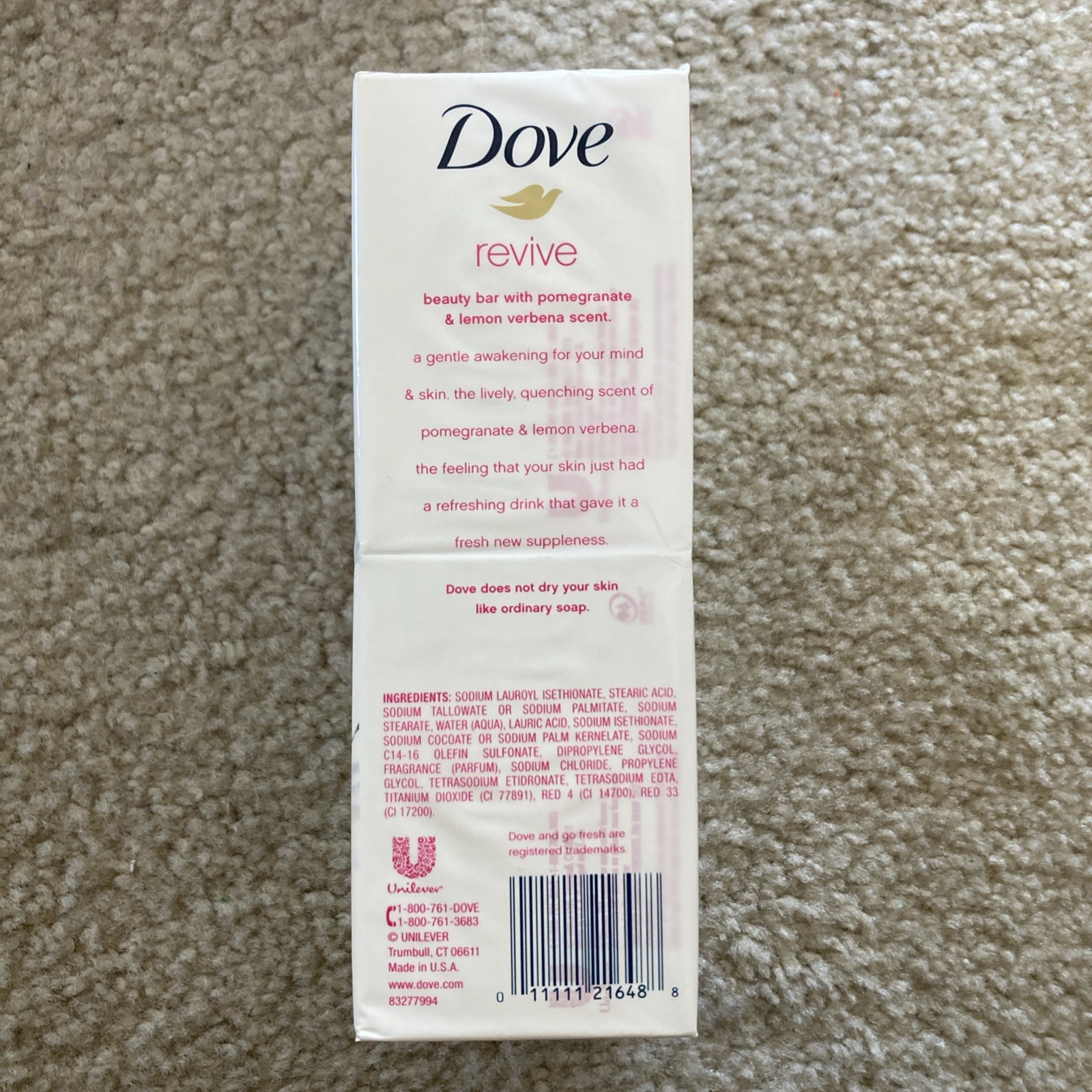 Dove Revive Pomegranate & Lemon Verbena Scent – 6 4oz Bath Bars NOS