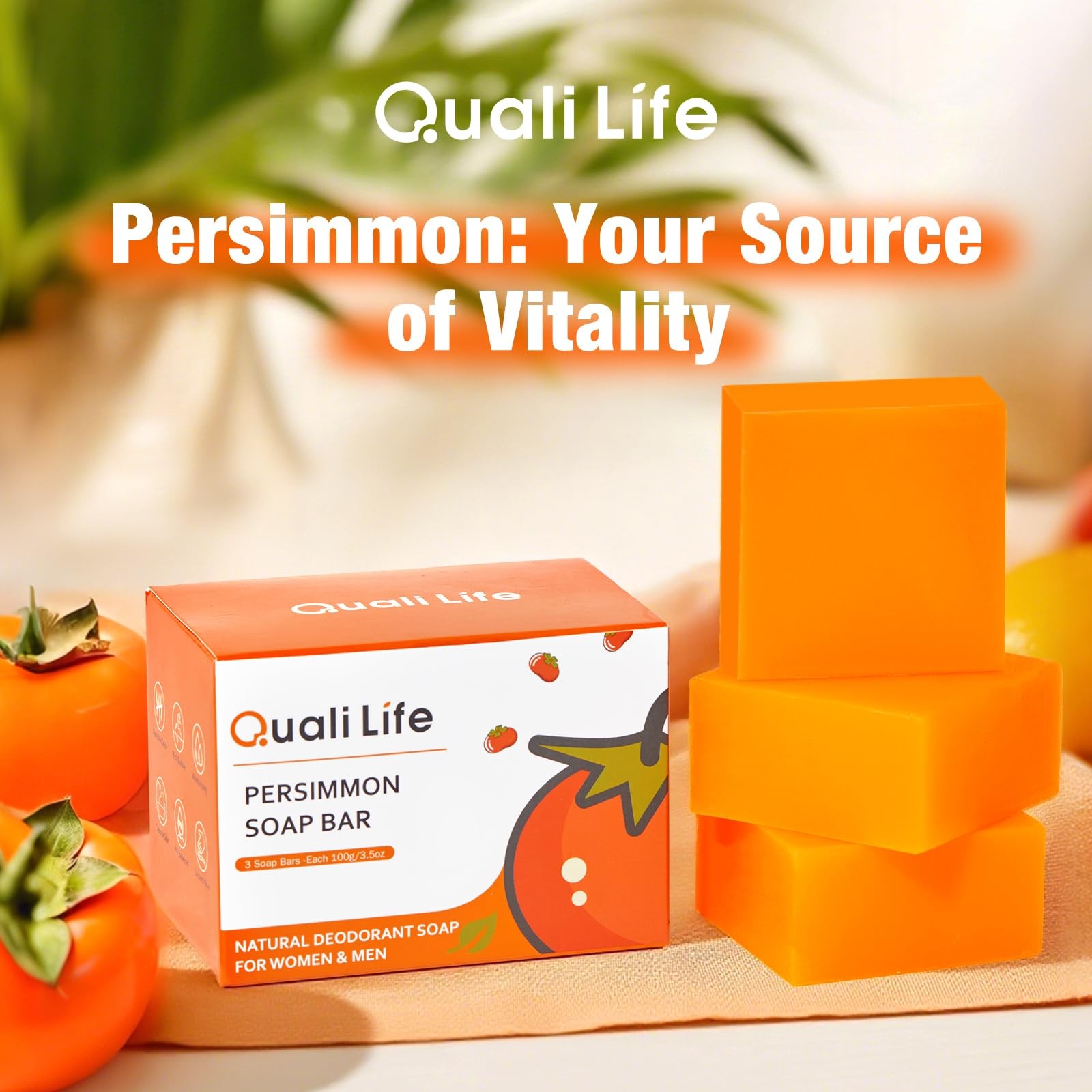 3 PCS Persimmon Soap Bar for Body Odor Control – Deodorizing & Eliminating Bo…