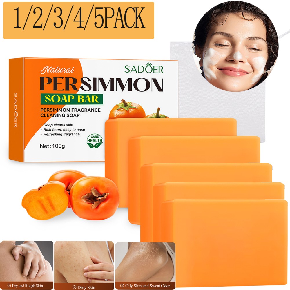 1-6Pcs Persimmon Soap Bar Body Odor Control Deodorant Soap for Men & Women 100g