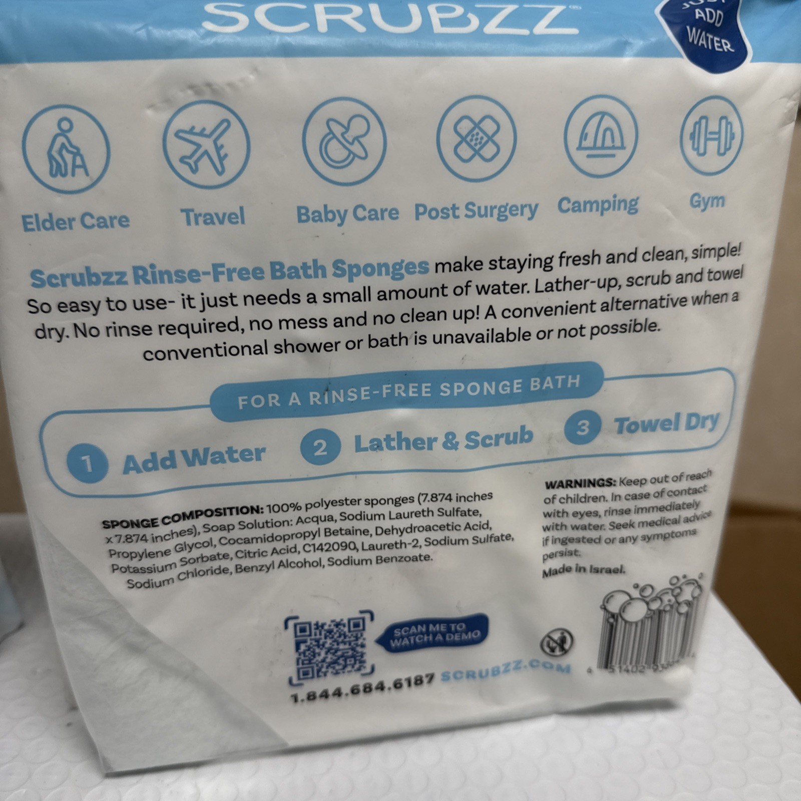 Scrubzz Bath Alternative Rinse Free Bath Sponges – SET OF 2 (25 Each Total 50)