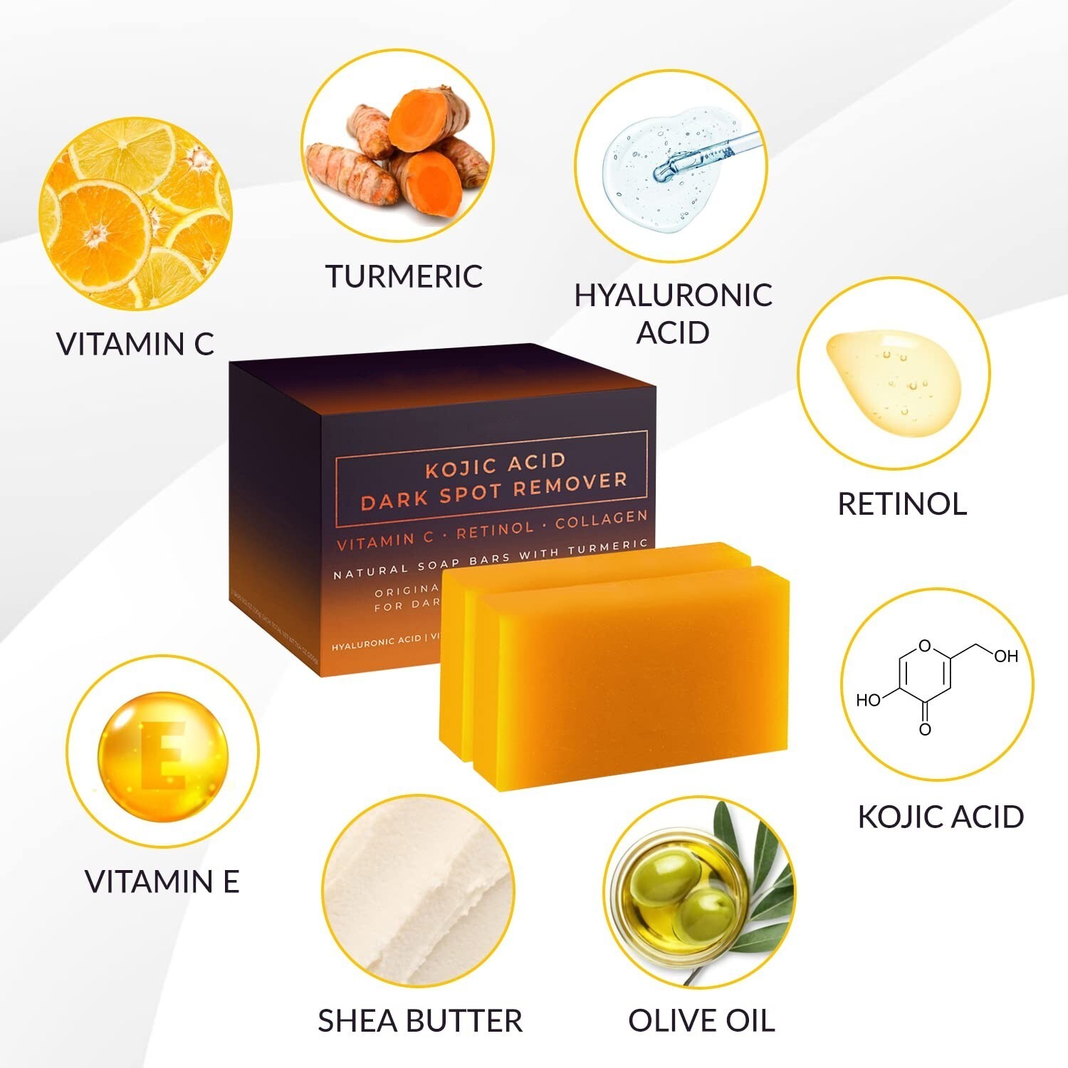 Pure Vital Kojic Acid Dark Spot Remover Soap Bars with Vitamin C, Retinol,2 Pack