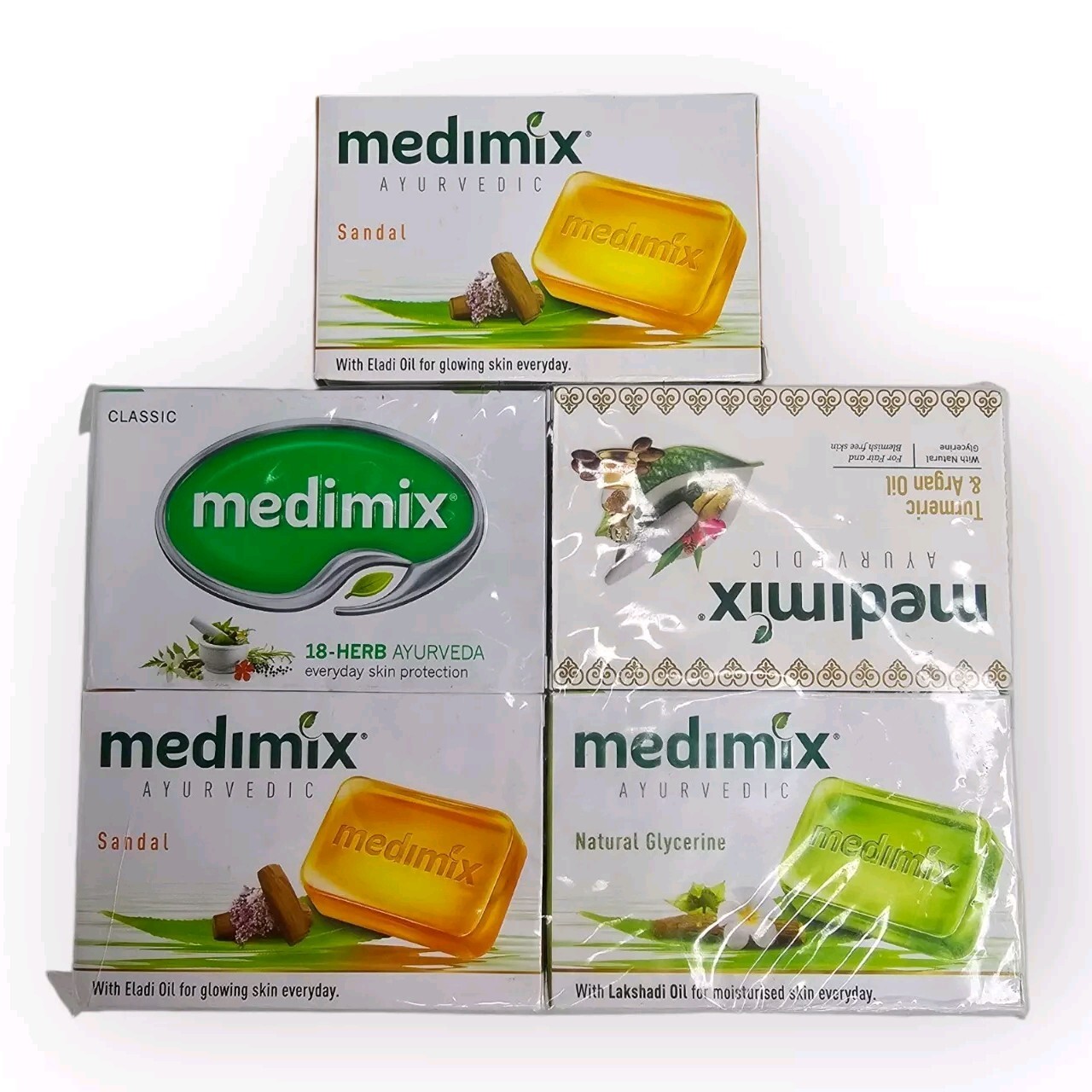 MEDIMIX AYURVEDIC Bar Soaps Lot of 5 4.4 oz Sandal Glycerin Turmeric Argan Herbs