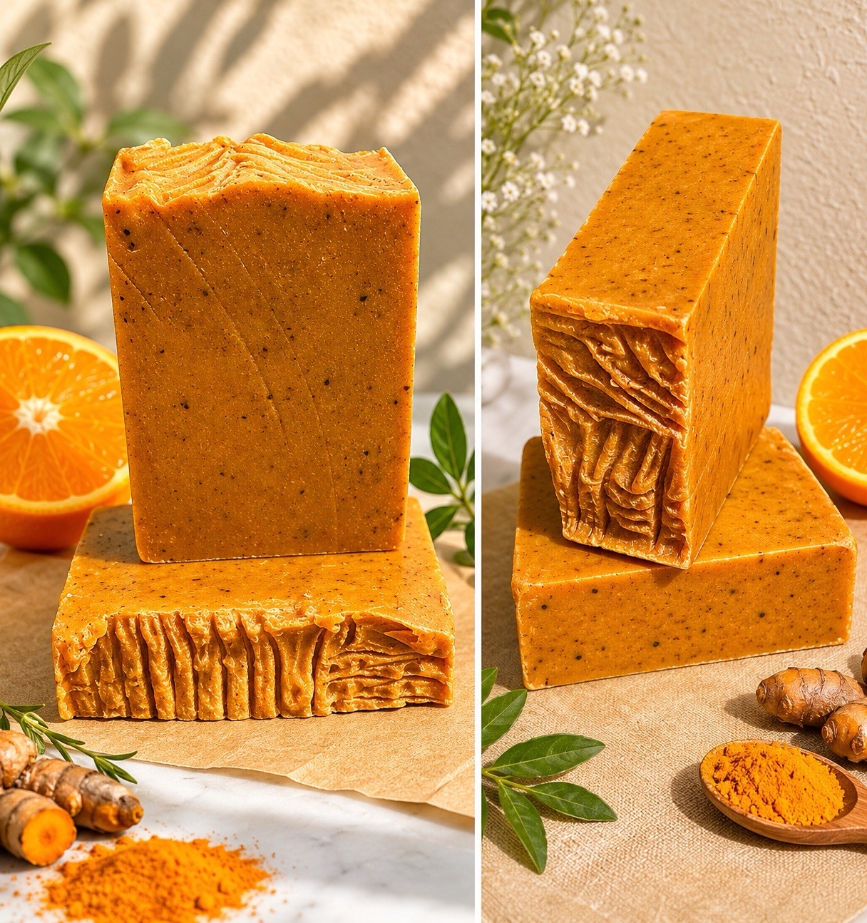Handmade Orange & Turmeric Rectangular Bar Soap Multipack, Solid, 3.6-6.5 oz