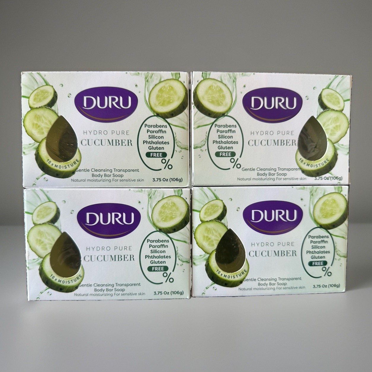 4 Pack Duru Hydro Pure Cucumber Transparent Body Bar Soap 3.75 oz Sensitive Skin