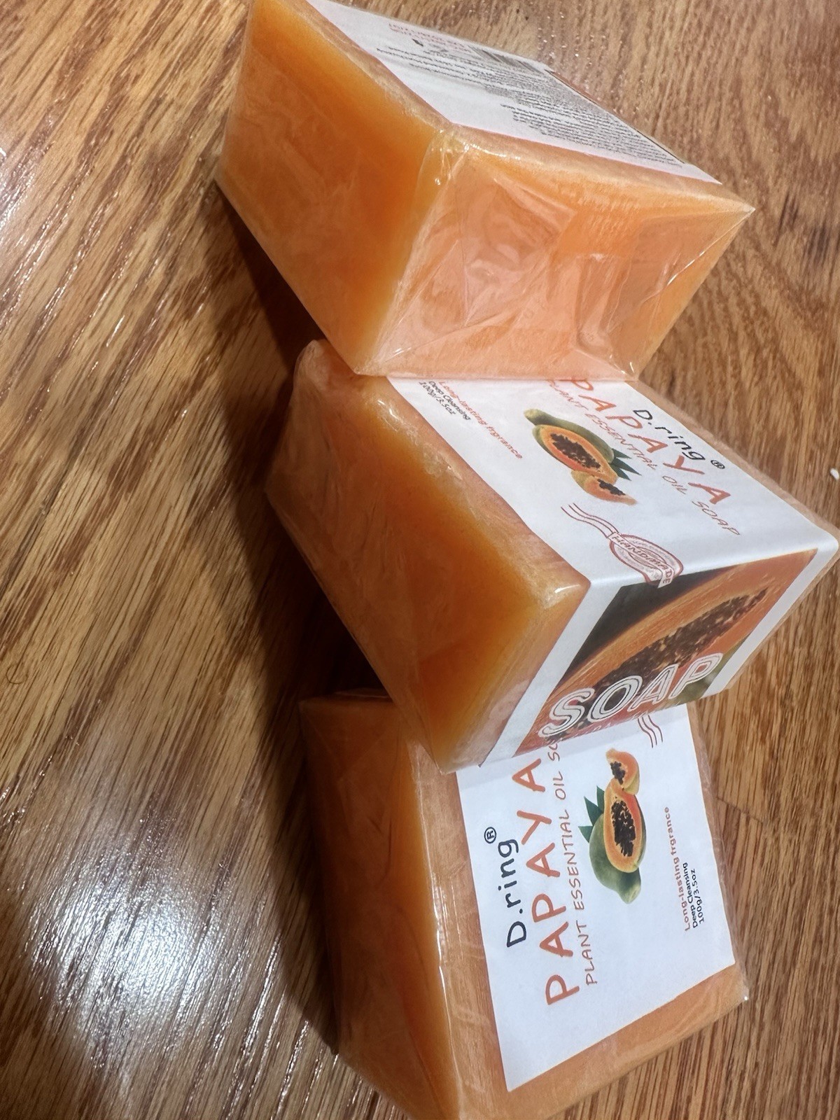 3PCS D.ring Papaya Plant Essential Oil Body Bar Soap 3.5 oz Orange Handmade