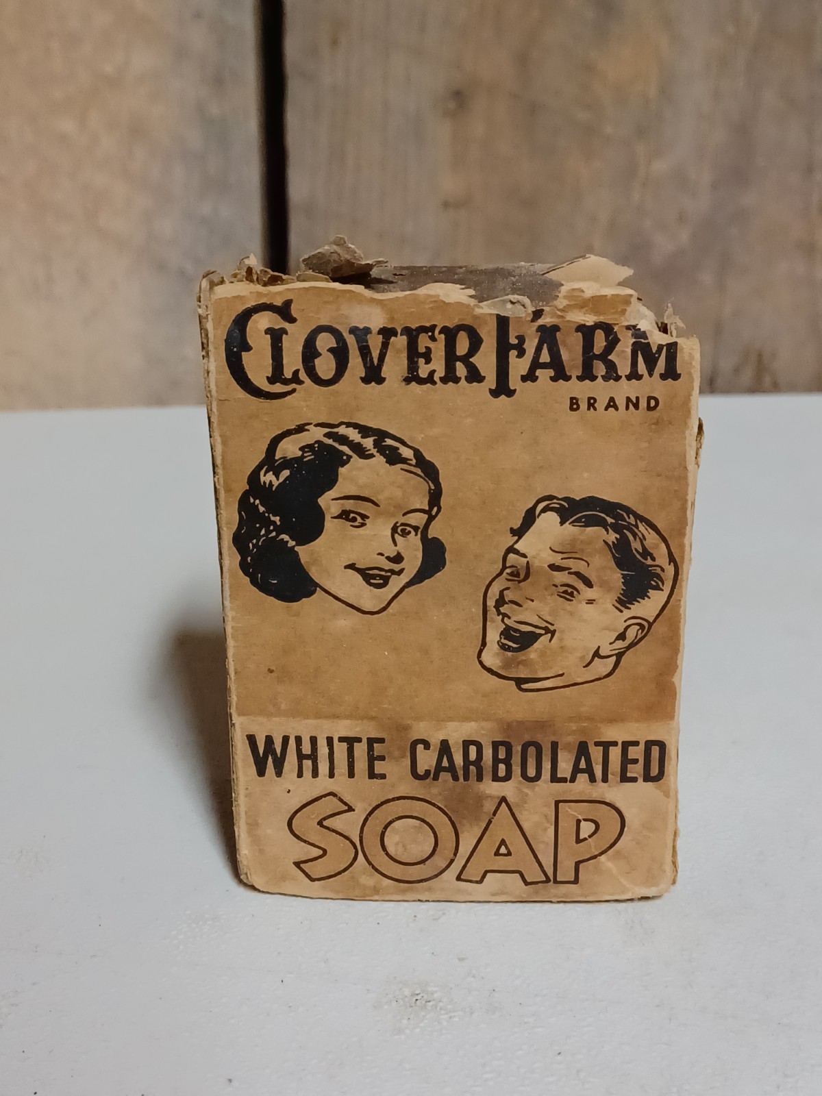 RARE Vintage CLOVER FARM White Carbolated Soap (Broken Box Damaged & Soap)