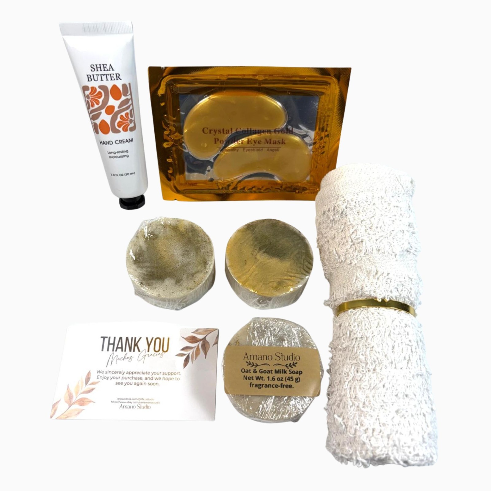Handmade Oatmeal Goat Milk Vitamine E Soap Bundle 3pc Hand Cream Eye Mask gift