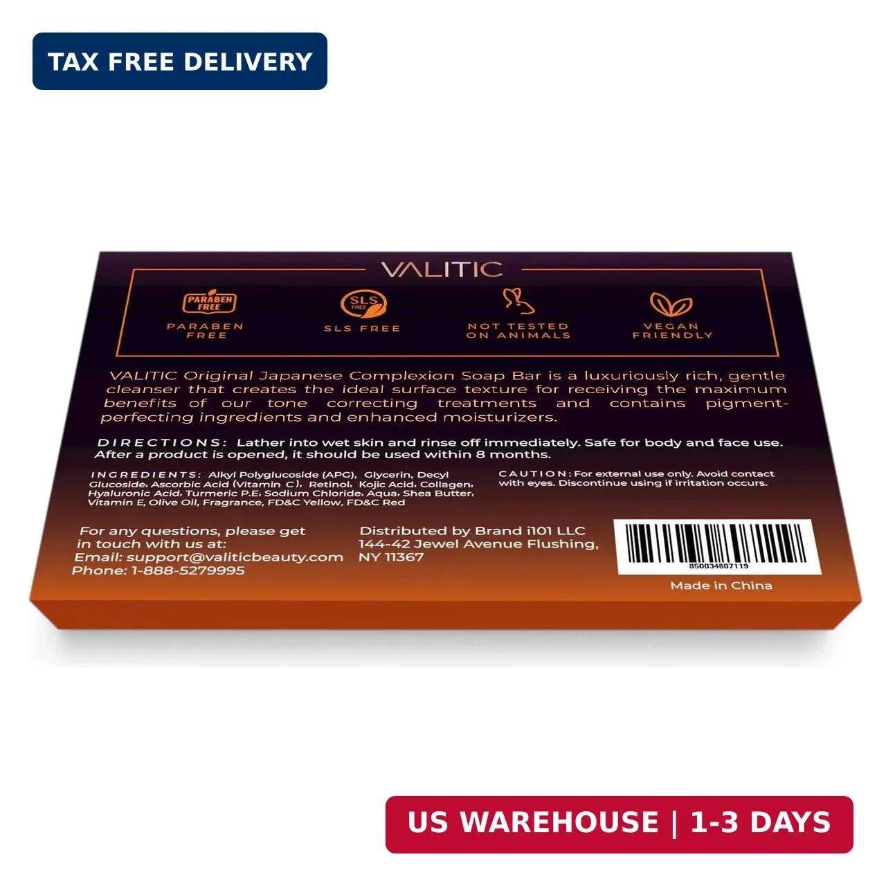 Valitic Kojic Acid Dark Spot Remover Soap Bar with Vitamin C, Retinol, Collagen,
