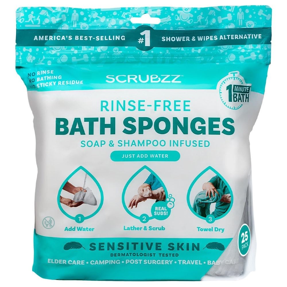 Scrubzz No Rinse Bath Wipes for Sensitive Skin – 25 Pack