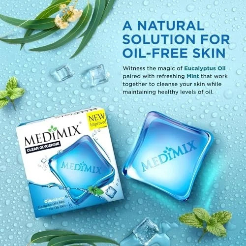 Medimix Clear Glycerine Soap Oil Balance Eucalyptus Mint Oily Skin 100g 4Pc