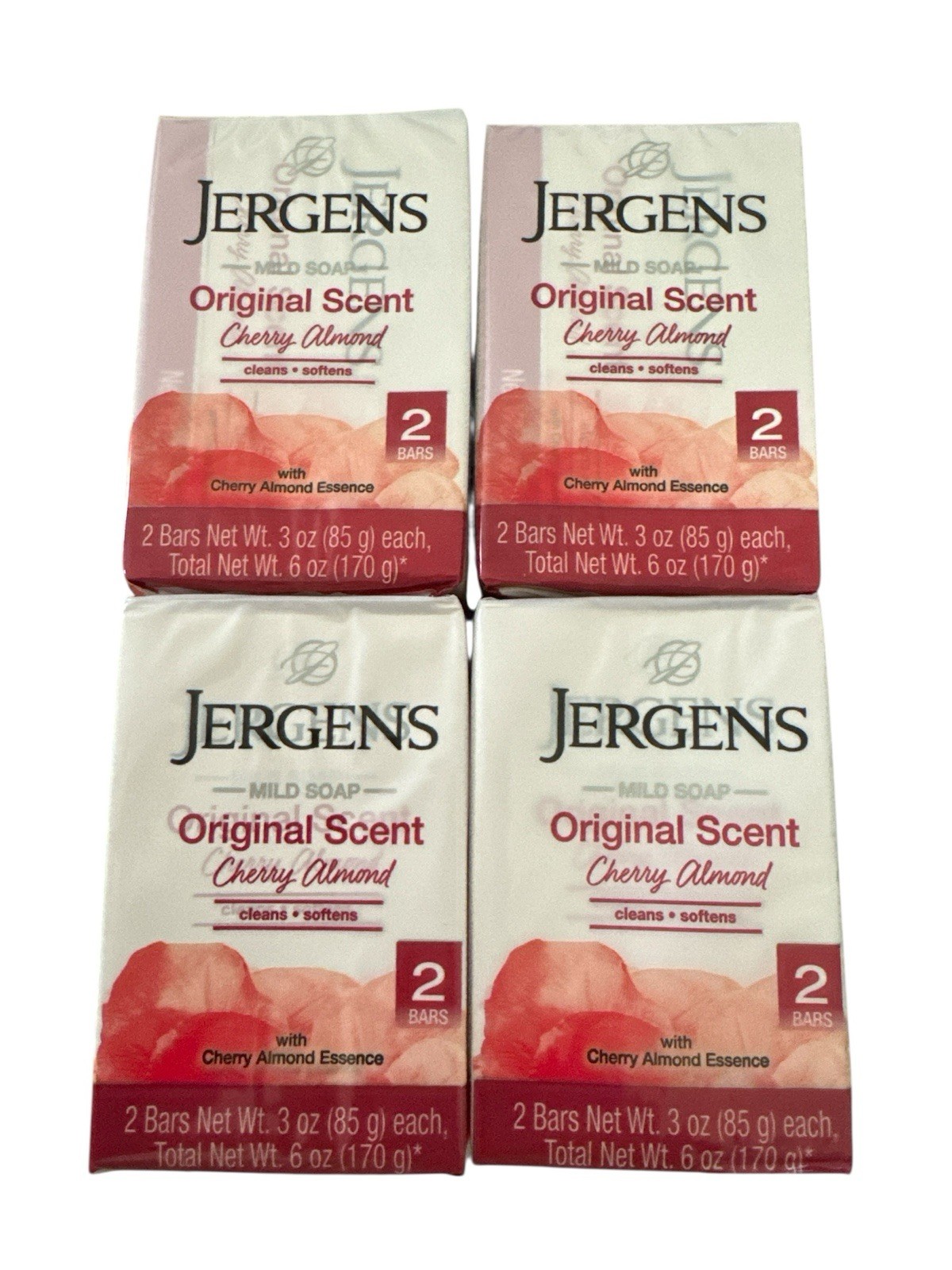 Jergens Original Scent Cherry Almond Mild Soap Bars – 8 Bars Total New Pack of 4