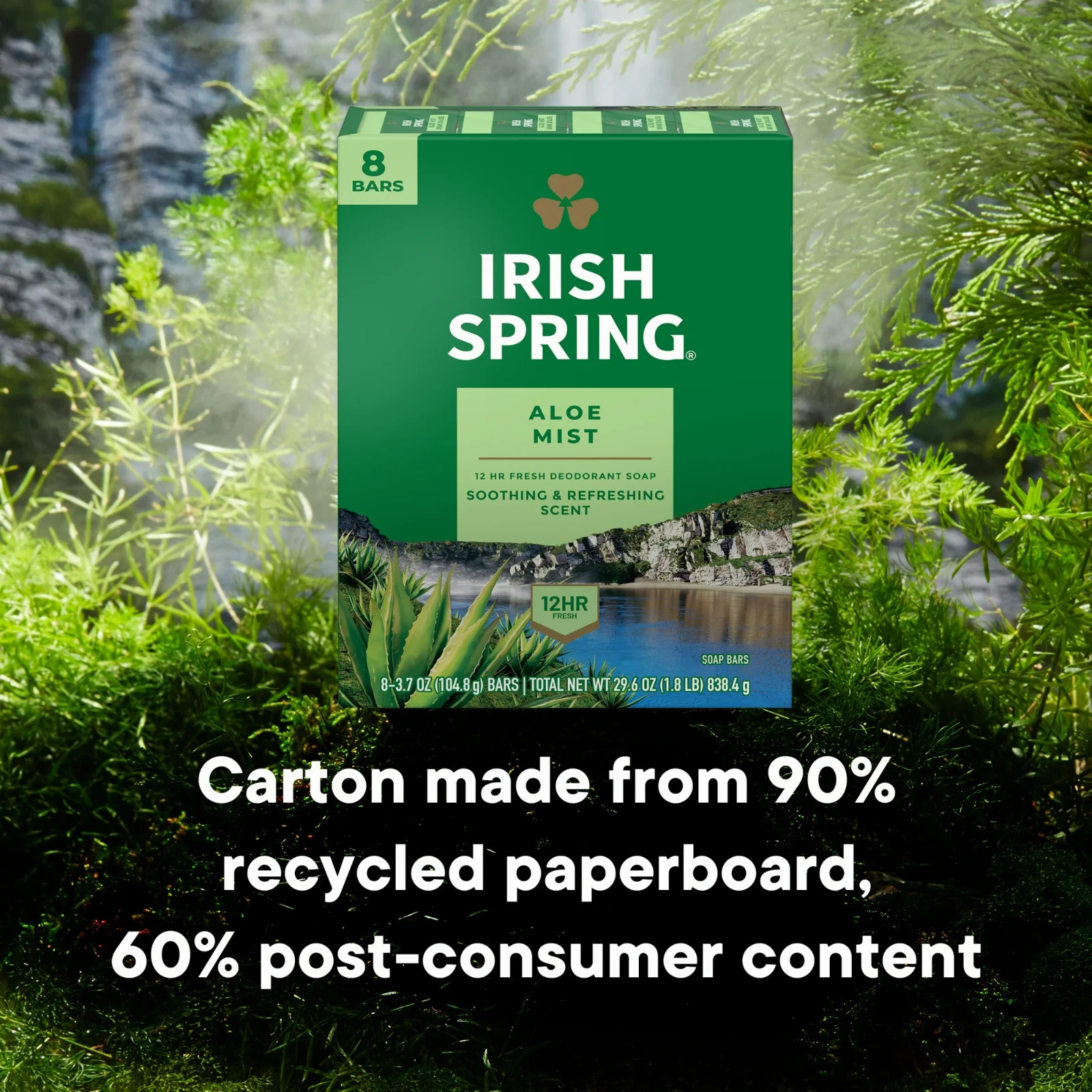 Irish Spring Aloe Mist Deodorant Bar Soap for Men – 8 Pack (3.7 oz Each)
