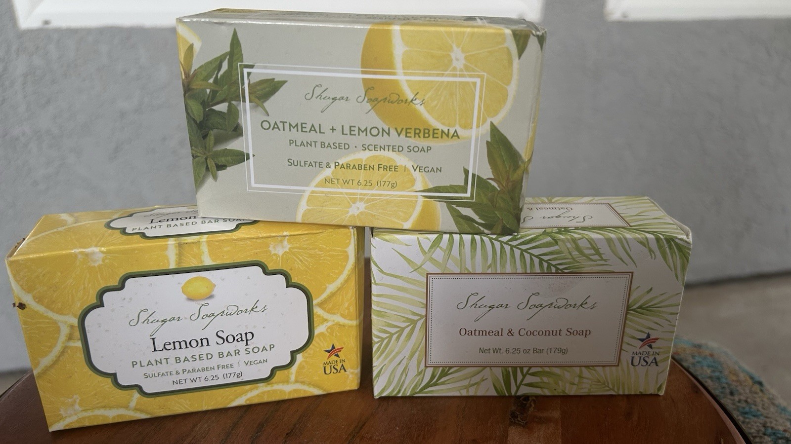 LOT 3 Shugar Soapworks Oatmeal Lemon Verbena Coconut Jumbo Bar Soap Vegan 6.25oz