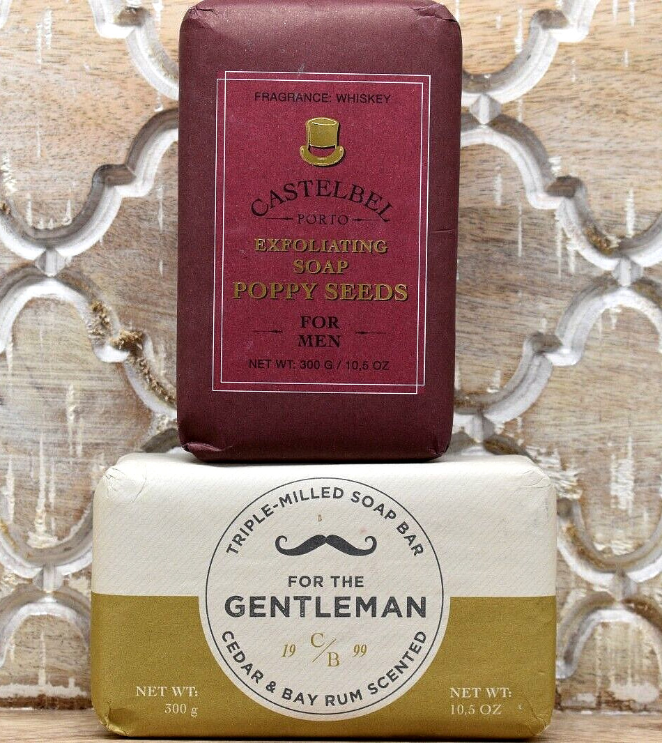1 set of CASTELBEL Cedar & Bay Rum + Whiskey Scented with Poppy Seeds Soap Bars