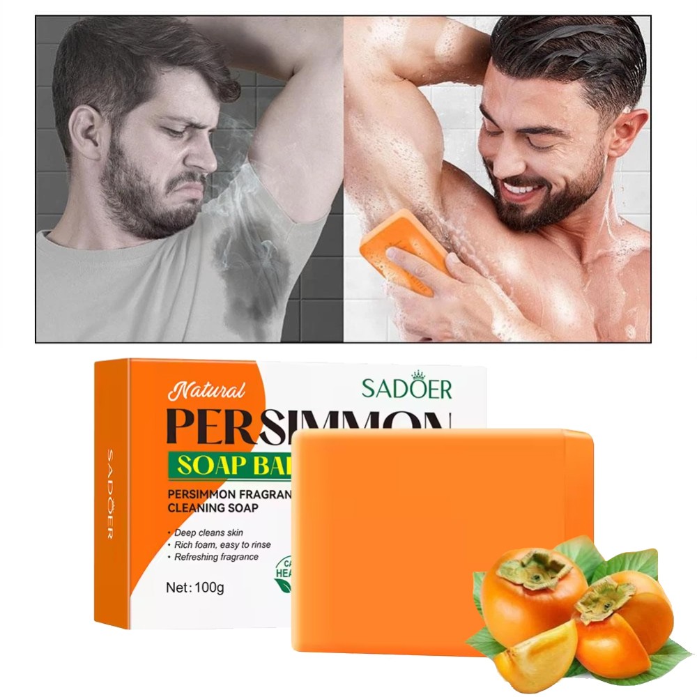 3PCS Persimmon Soap for Old People Smell, Organic Deodorant Bath Bar Body Odor