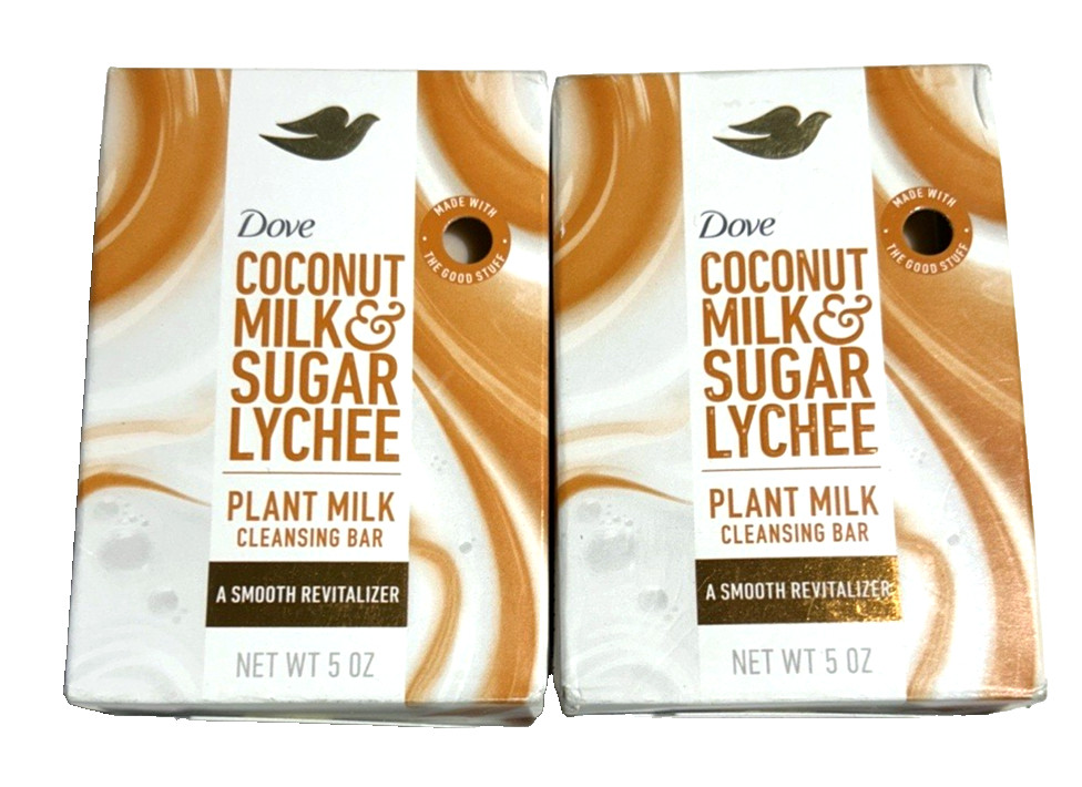 Dove Coconut Milk & Sugar Lychee Cleansing Bar Soap Plant Based Milk 2 Bars
