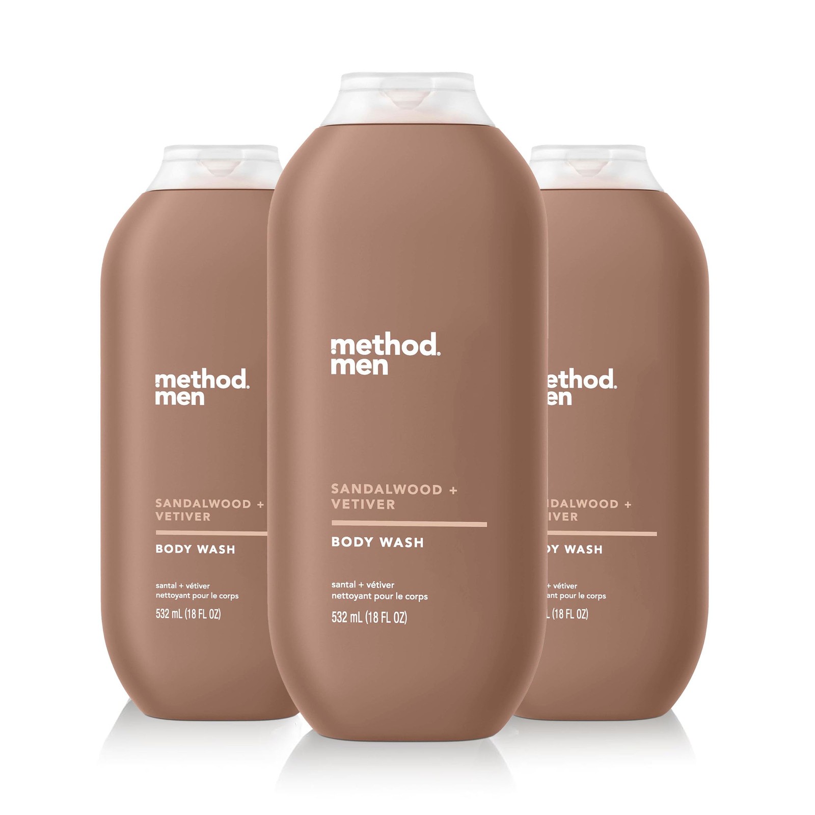 Method Men Body Wash, Sandalwood and Vetiver, 18 Fl Oz (Pack of 3), No Color