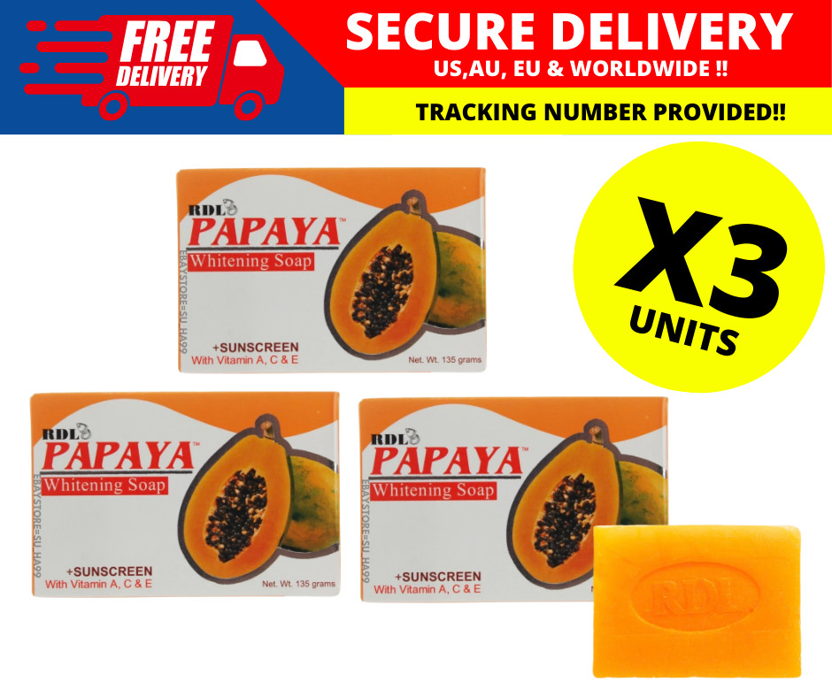 RDL Papaya Whitening Soap Sunscreen With Vitamin A C & E 135g ( X 3 )