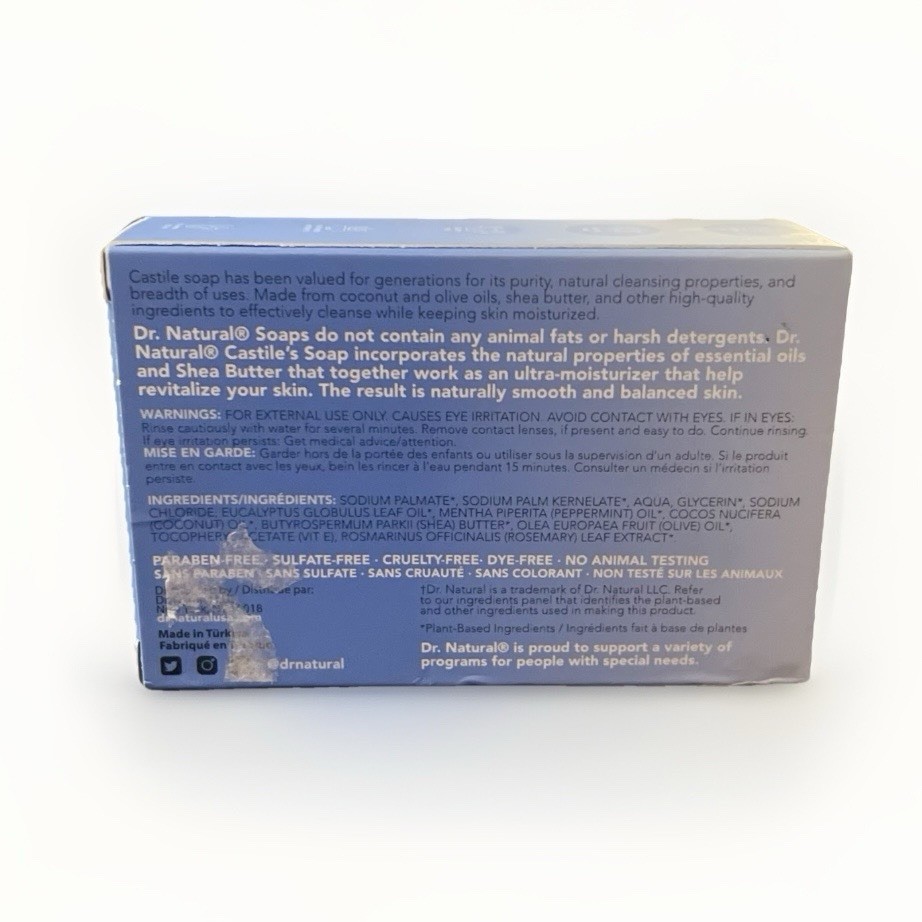 Dr. Natural Bar Artic Mint Peppermint Castile Soap Lot of 2 New 4 Oz. (113g)