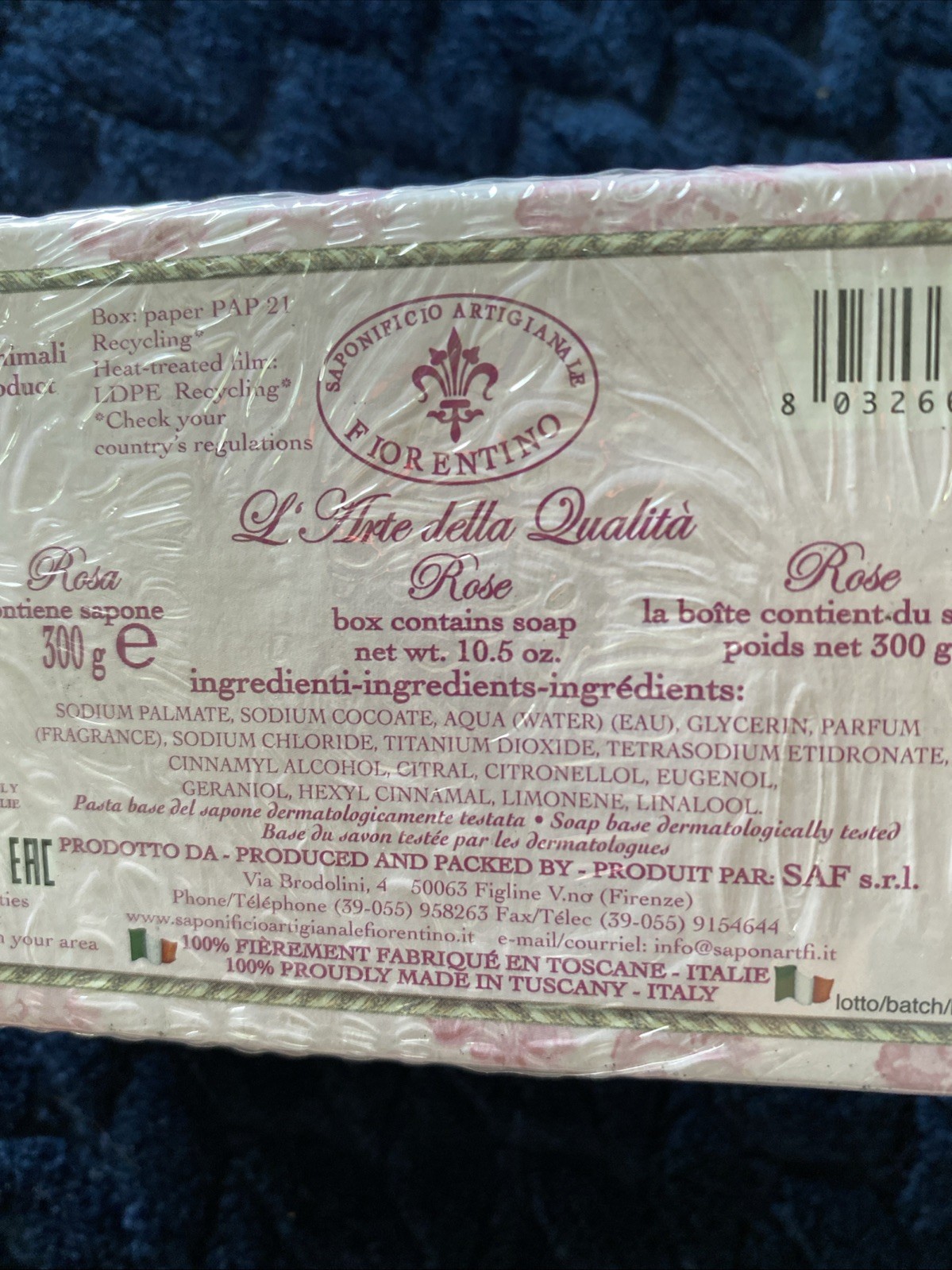 Saponificio Artigianale Fiorentino Italian Rose Garden Soap 10.5Oz New Exp. 2028
