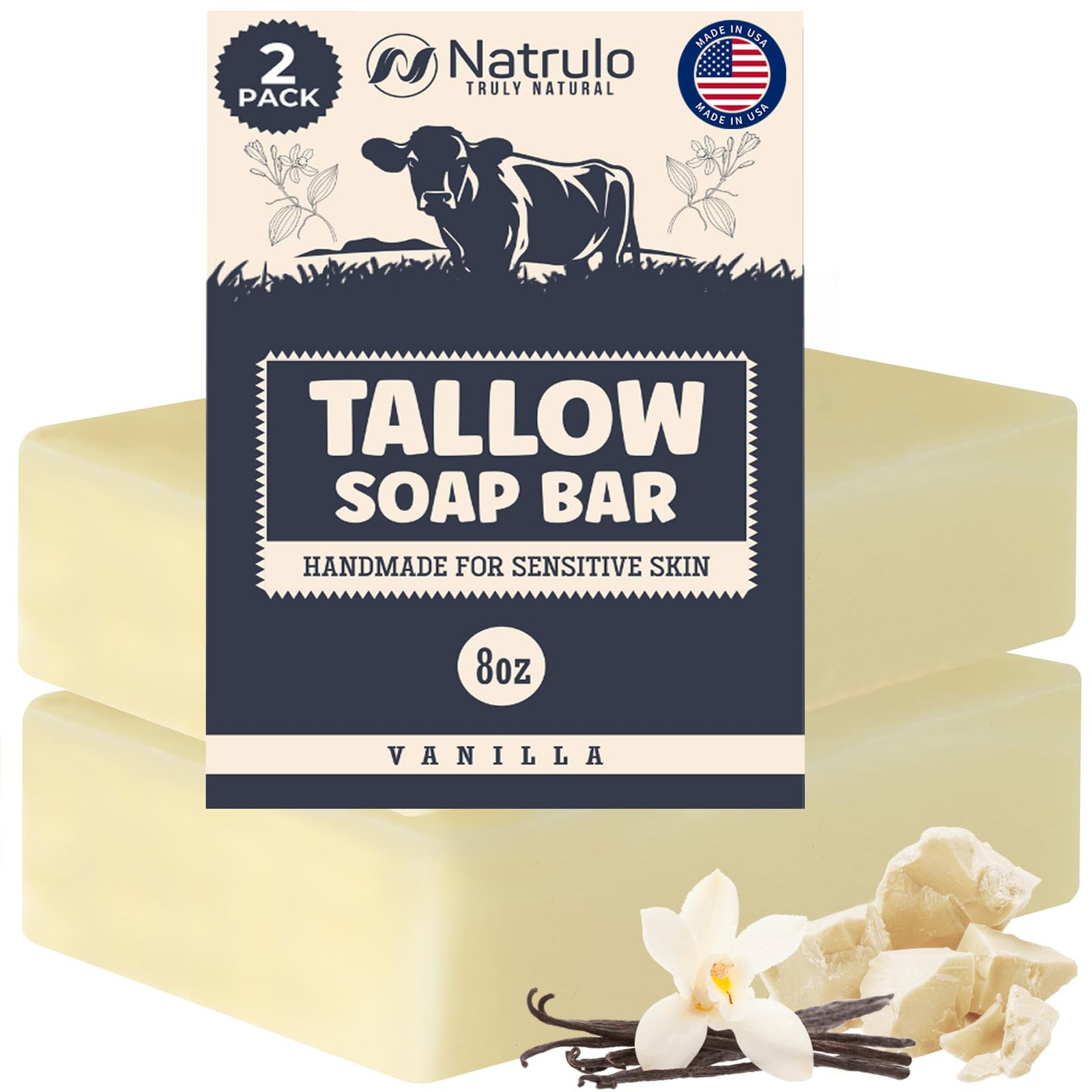 Beef Tallow Soap Bar – All Natural Grass Fed 4 Ounce (Pack of 2)