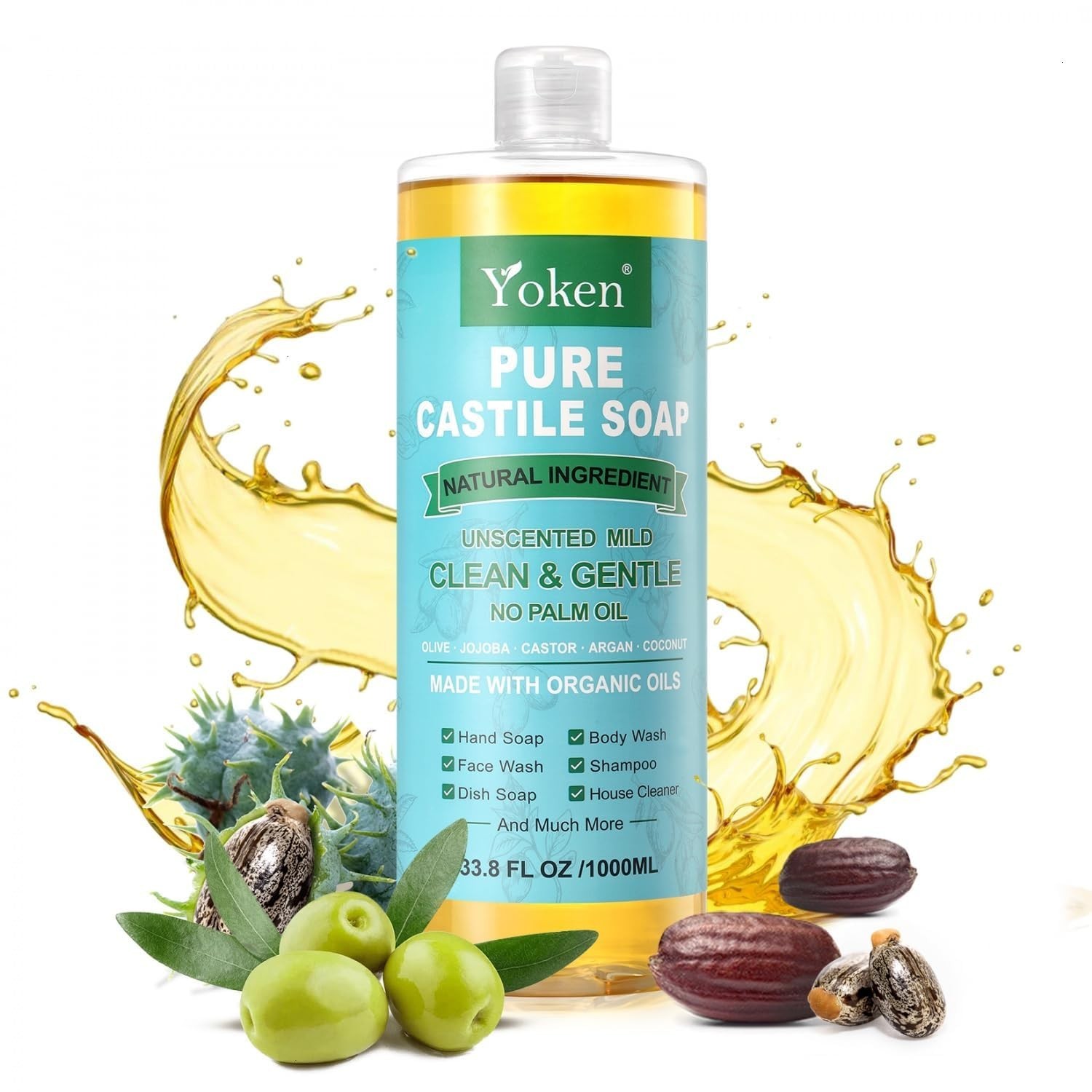 33.8 Oz Unscented Castile Soap with Organic Oils – Multi-Purpose Cleaner