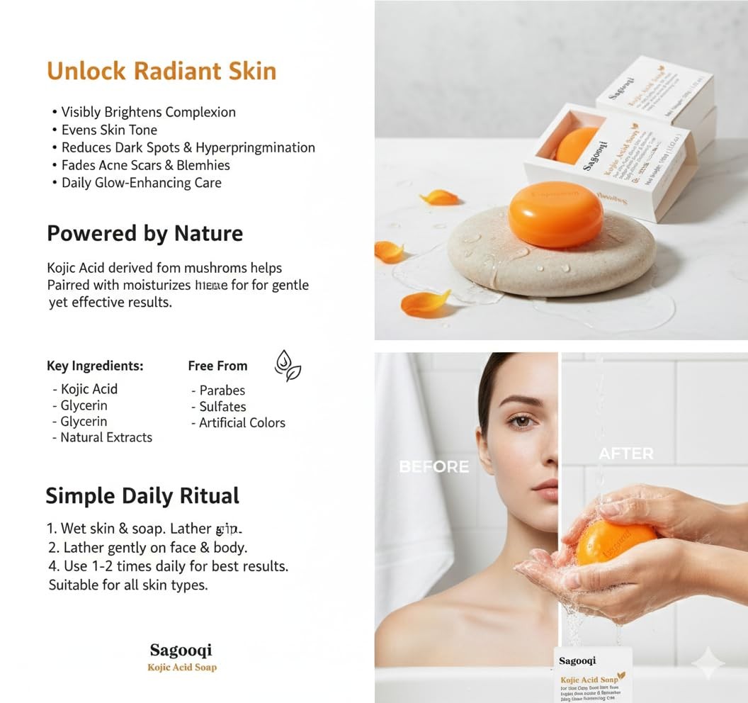 Kojic Acid Soap Turmeric & and Body Cleansing Bar Refreshing Glow for Dull Sk…