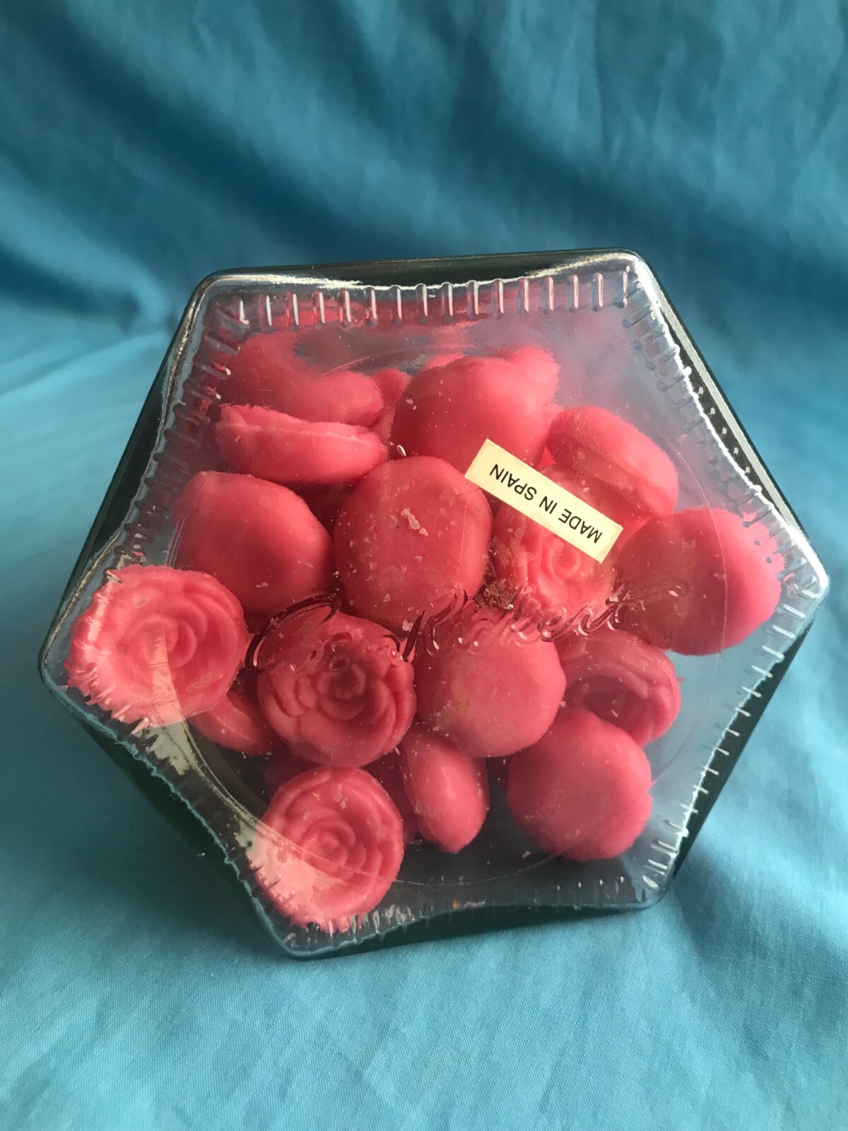 New Vintage Ben Rickert Mini Pink Rose Hand / Bath Soaps in Hexagon Glass Jar