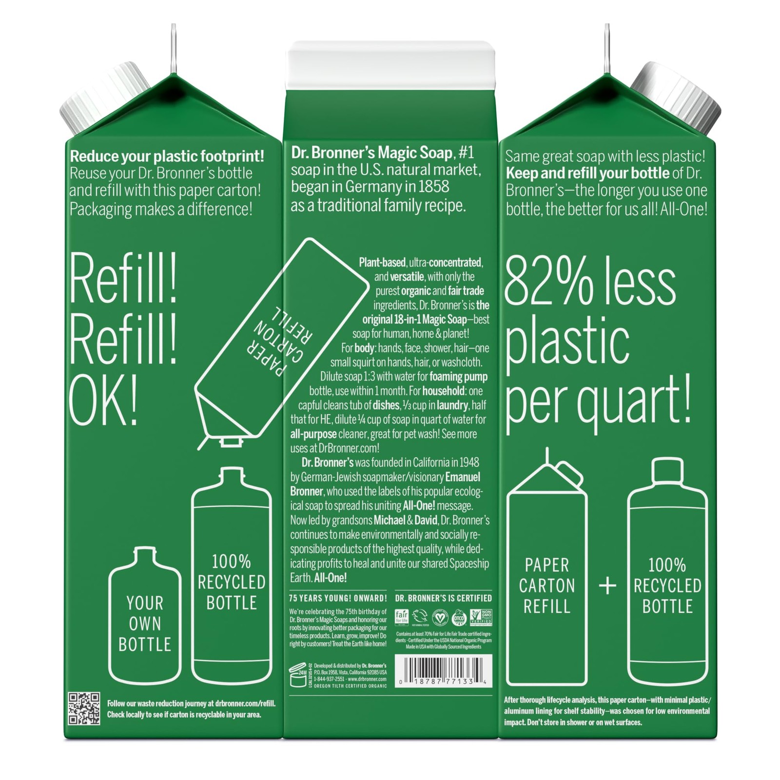 Dr Bronner’s Organic Pure Castile Liquid Soap Almond 32Oz Eco Friendly Refill