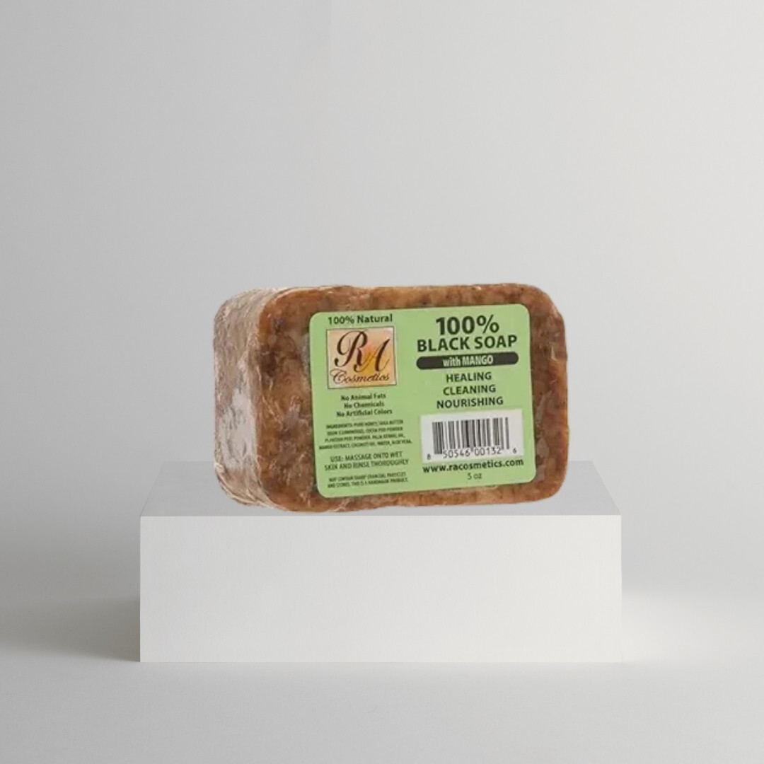 RA Cosmetics 100% Pure Raw African Black Soap- 5oz – Cleansing- Mango