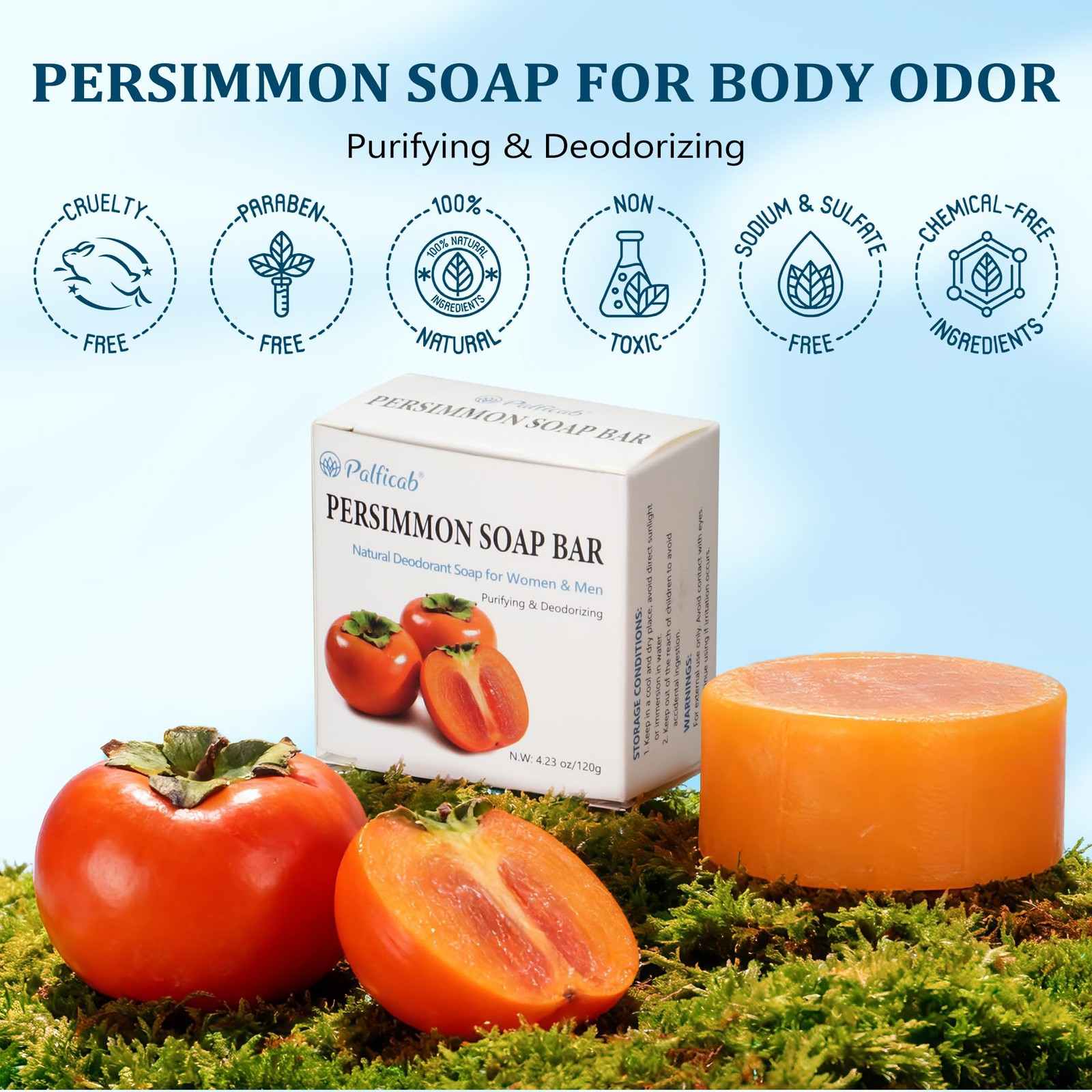 PALFICAB 120g Persimmon Soap for Old People Smell, Natural Persimmon Extract …