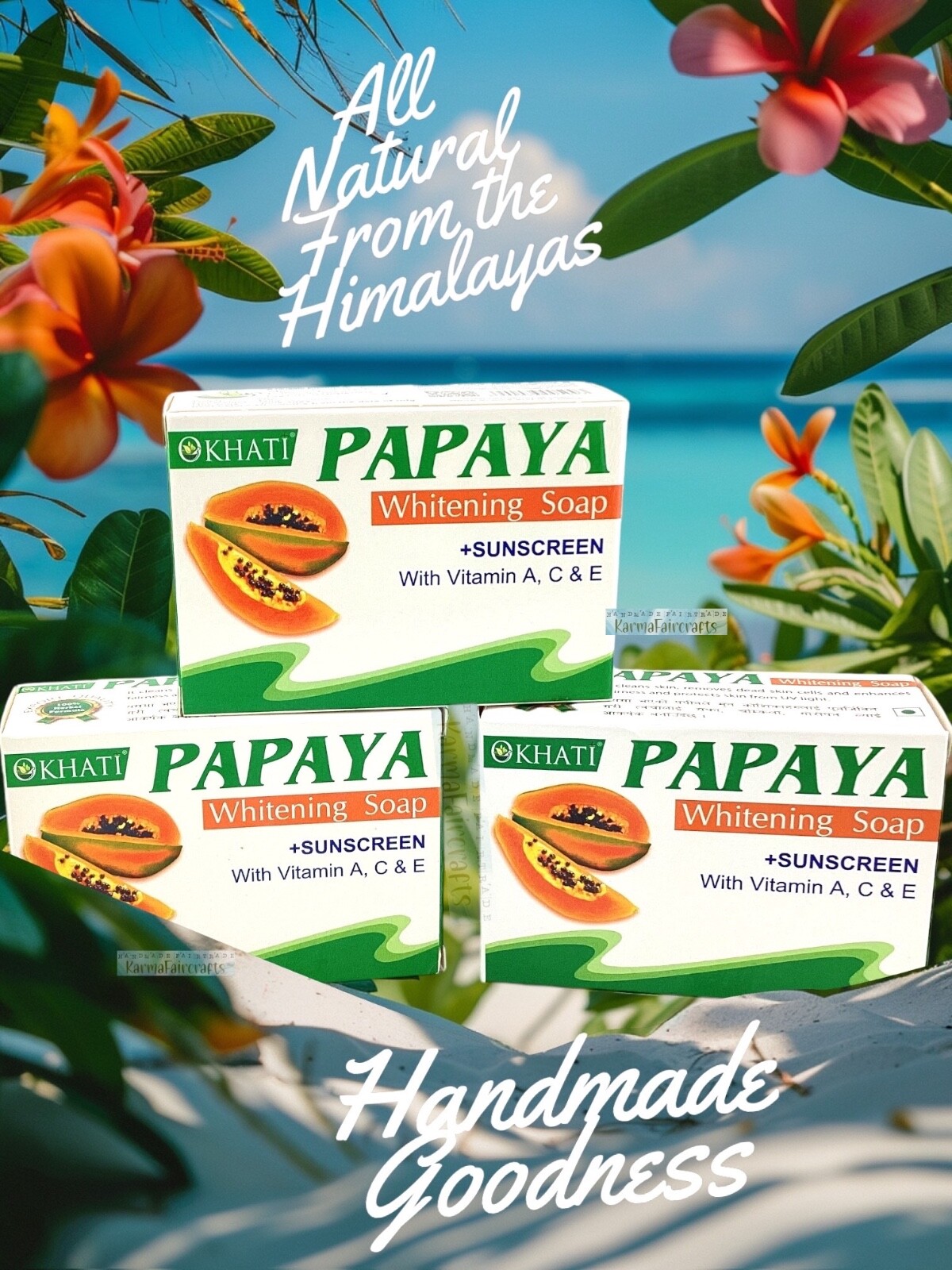 Natural Papaya Soap 3 Pcs Whitening Vegan Skin Brightening Herbal Face Soap.