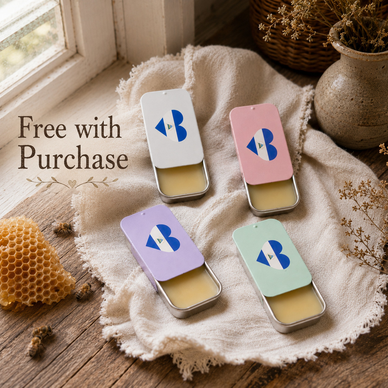 4 PACK Lavender Rose Honeycomb Cocoa Butter Soap Bars + FREE Lip Gloss Tin