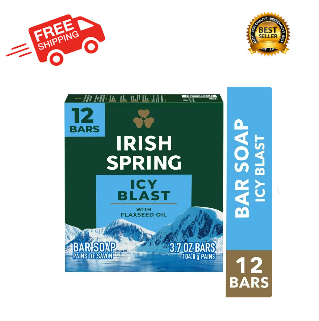 Irish Spring Icy Blast Bar Soap for Men, Mens Bar Soap, 12 Pack, 3.7 oz Soap Bar