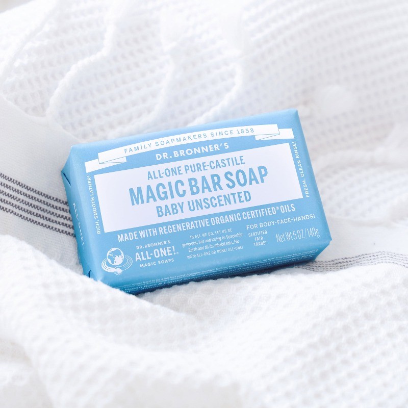 (2 pack) Dr. Bronner’s Magic Bar Soap ,Baby Unscented -5 oz-for face,body, hands