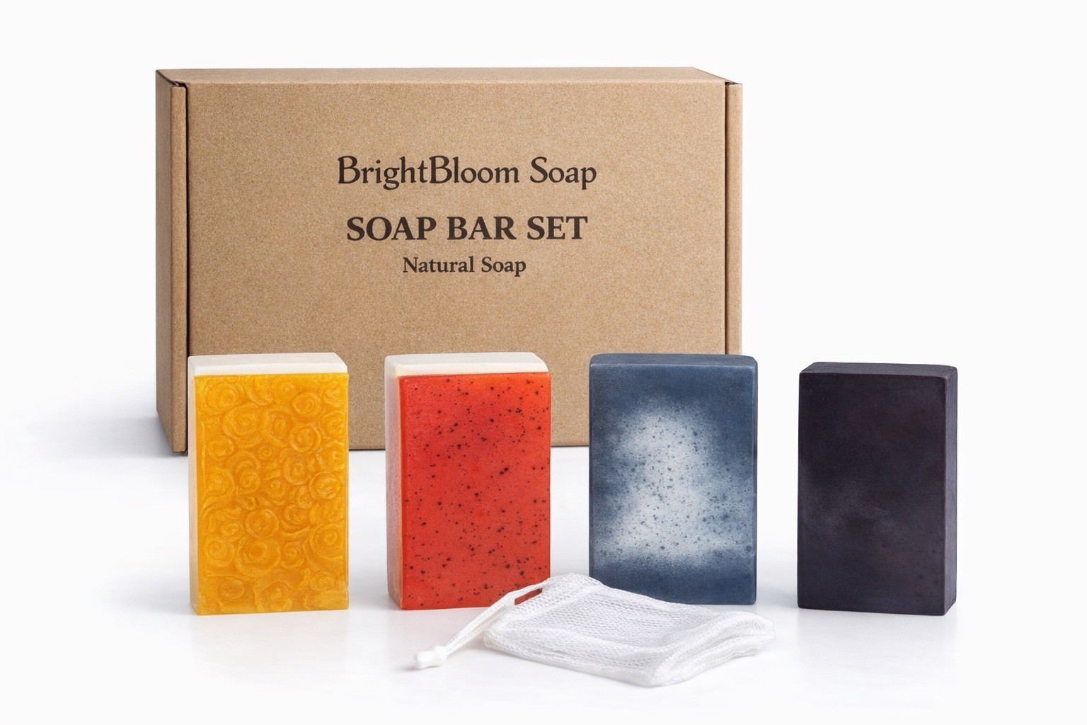 BrightBloom Handmade Soap – 4 Natural Soap Bars (Berry, Detox, Honey, Lavender)