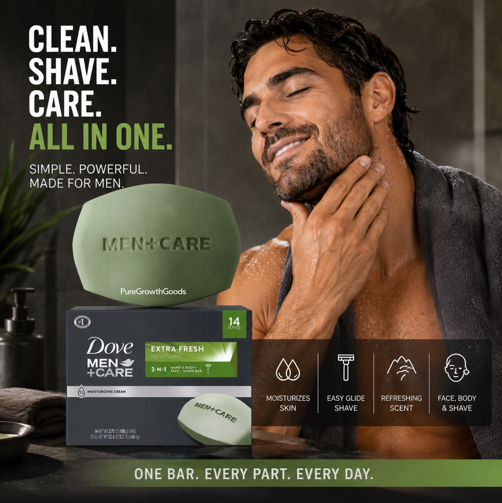 Dove Men+Care Body Face Bar Soap Extra Fresh 14 Pack 3.75 oz Shave Bar