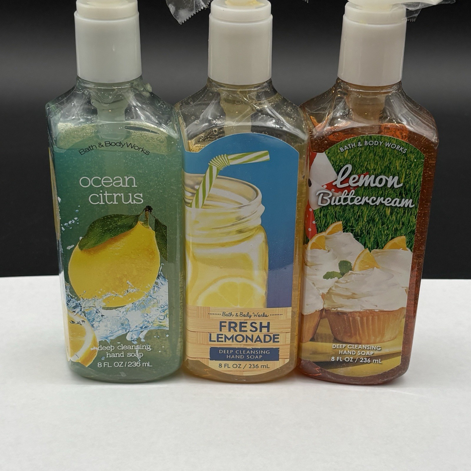 3 Bath & Body Works Deep Cleansing Hand Soap Ocean Citrus Fresh Lemonade Cupcake